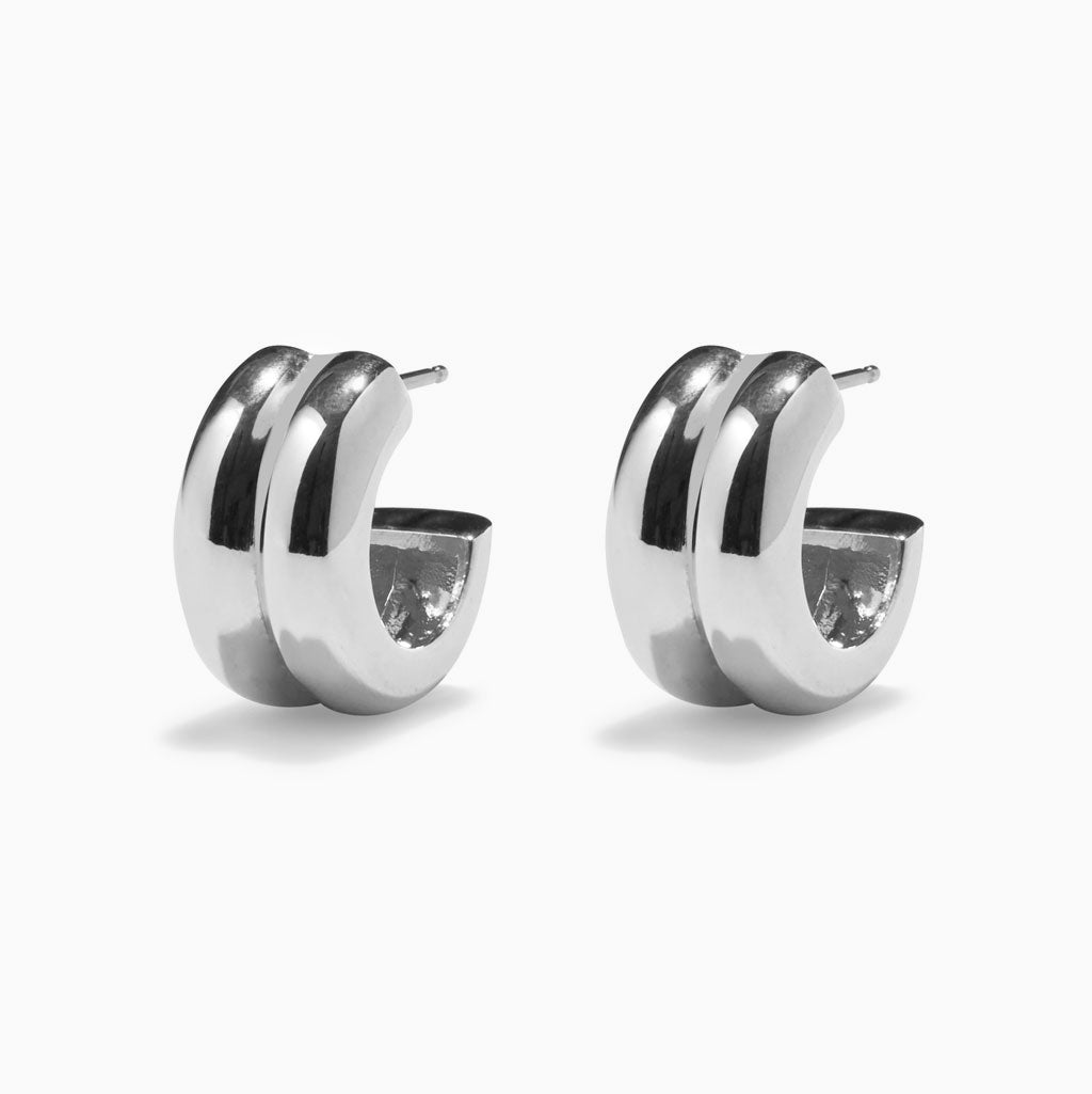 AGMES 0.925 sterling silver double ridged small hoop earrings.