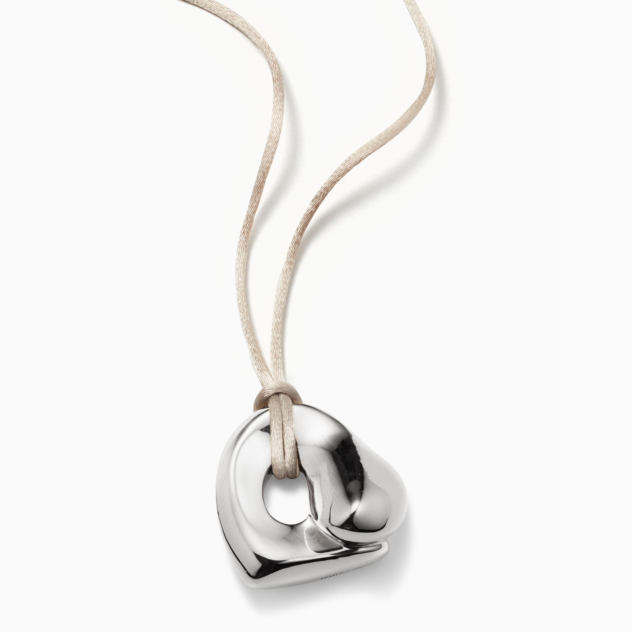 AGMES .925 Sterling Silver Structural Gertrude Pendant with Ivory Satin Cord. Simone Bodmer-Turner.