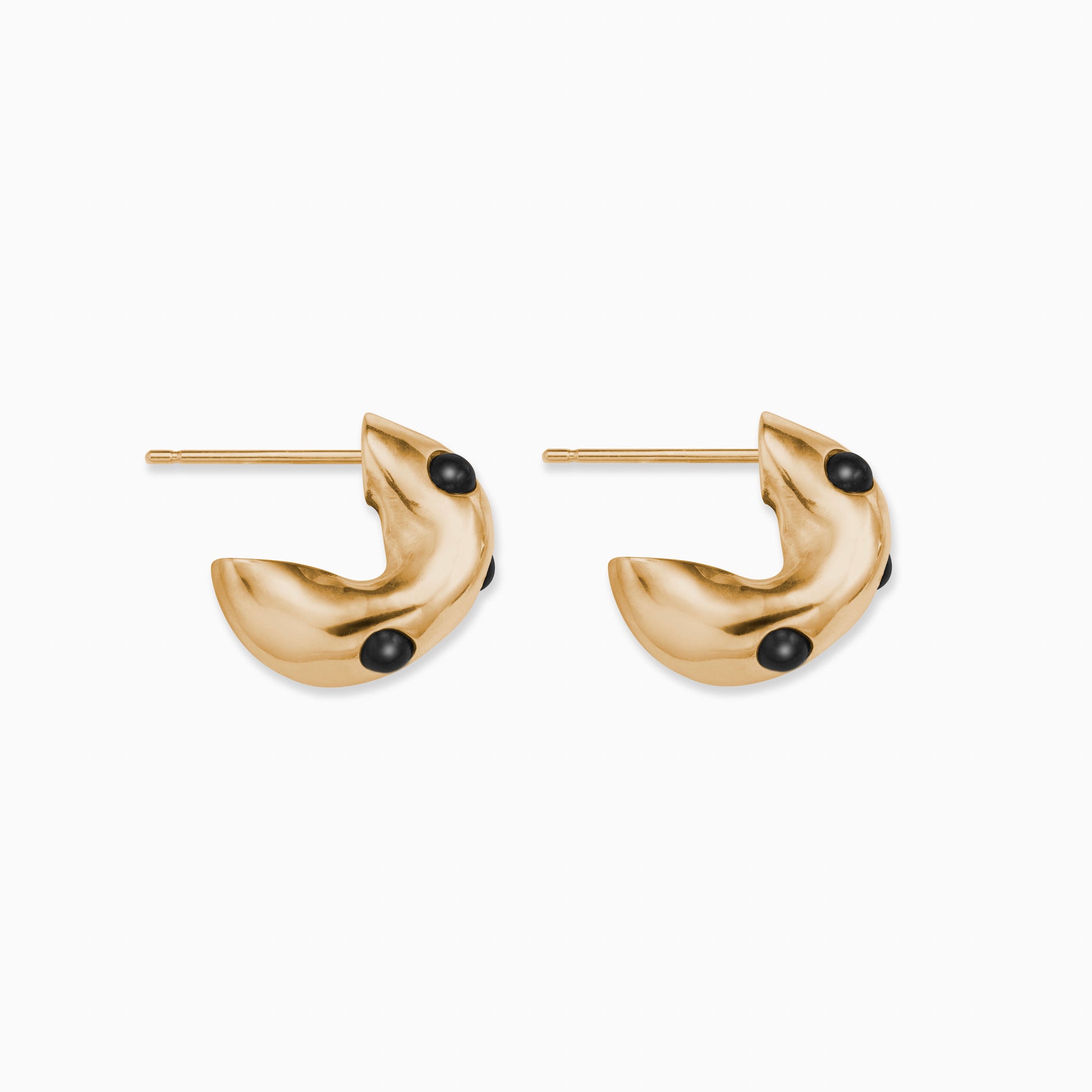 AGMES 18K Gold Vermeil Logan Hoop Earrings with Onyx Stones.