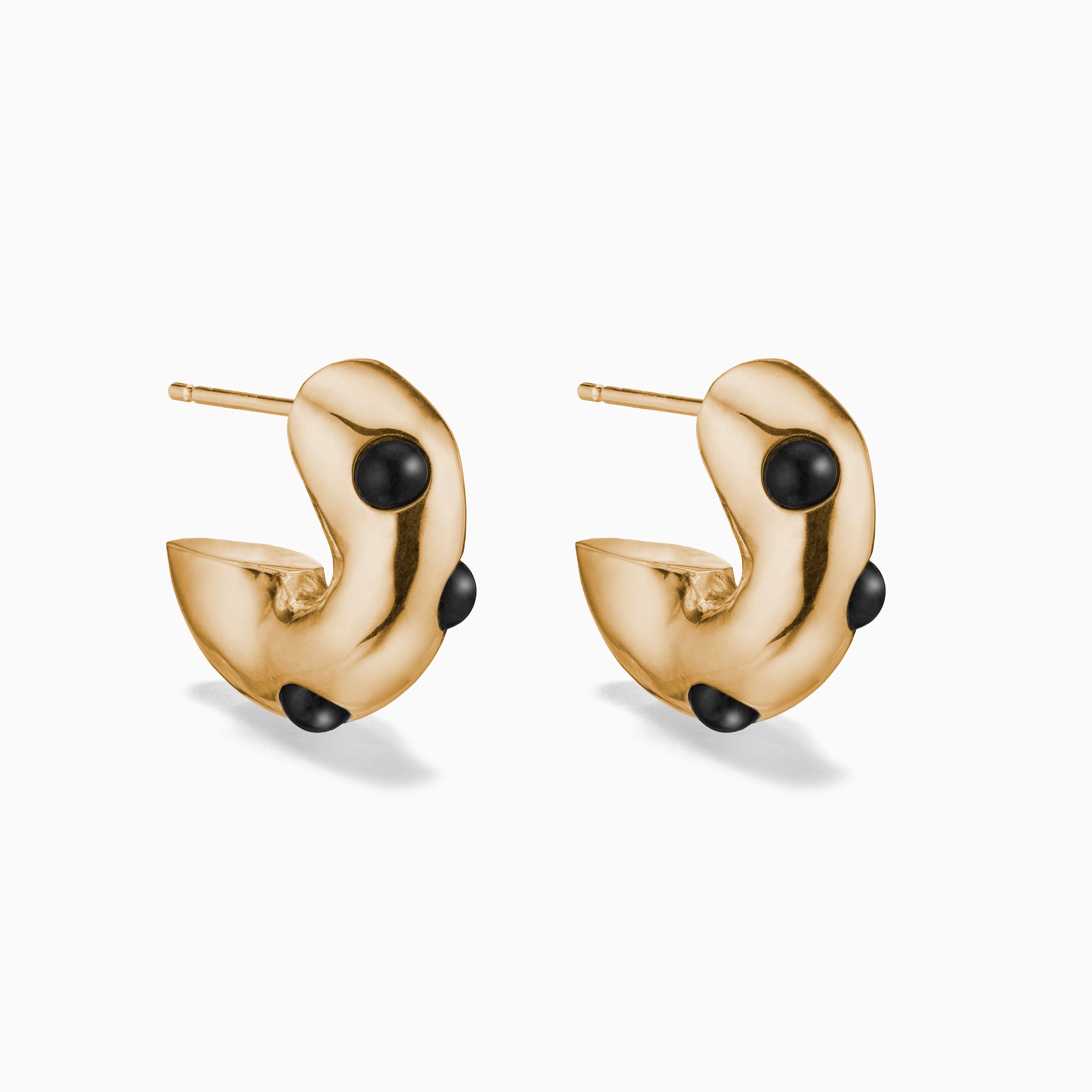 AGMES 18K Gold Vermeil Logan Hoop Earrings with Onyx Stones.