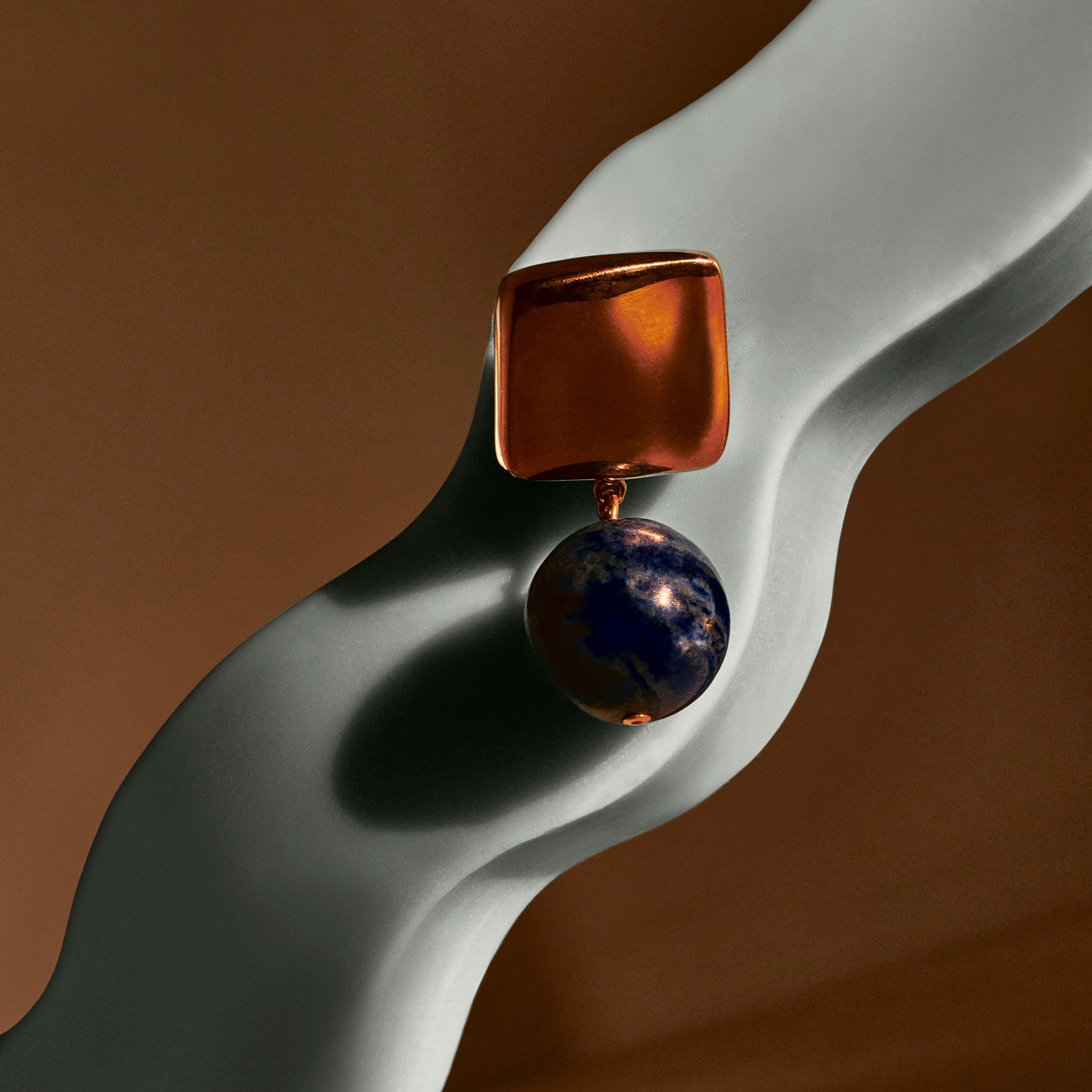 AGMES square 18k gold vermeil Luca Earrings with lapis bead drop