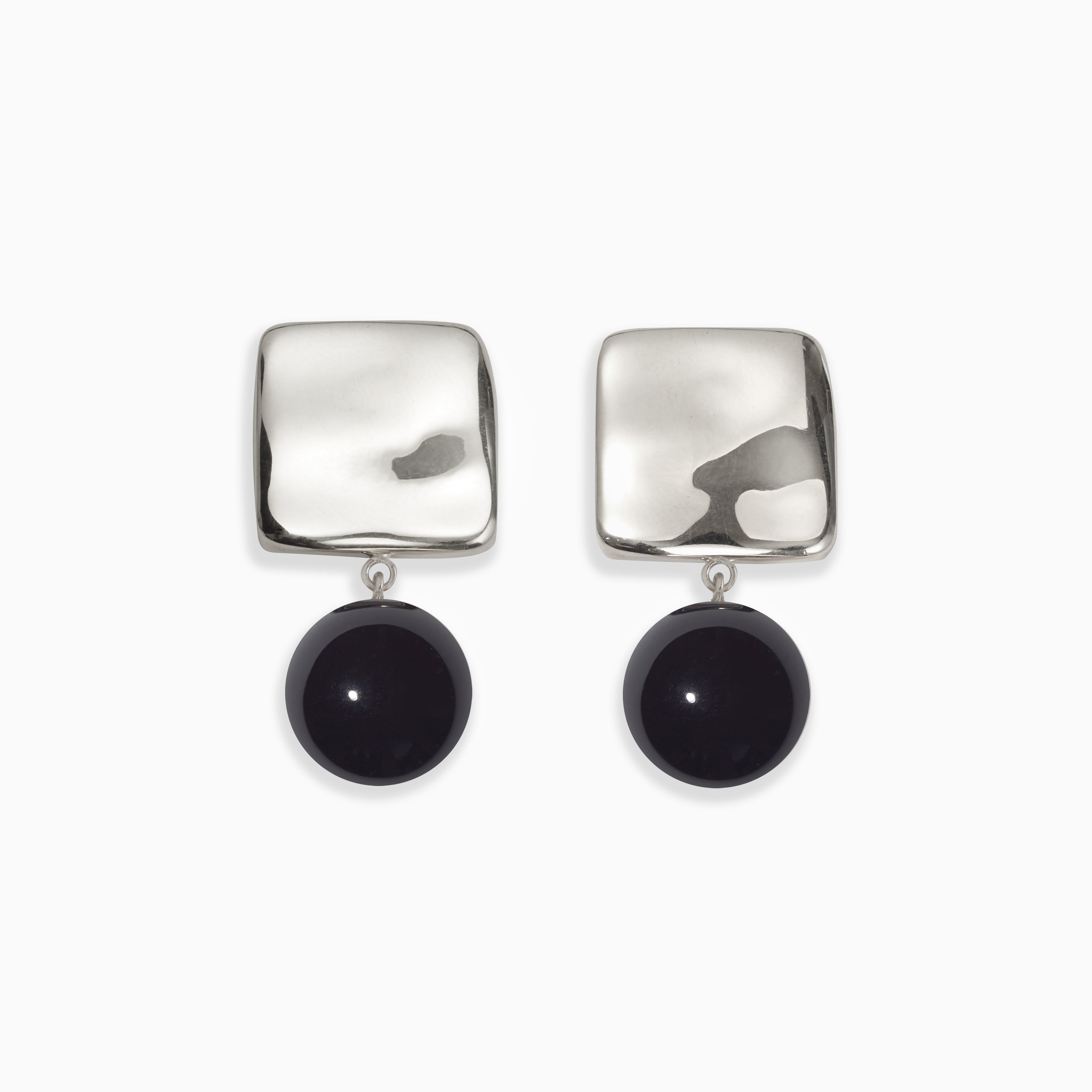 AGMES square 925 sterling silver Luca Earrings with Onyx bead drop
