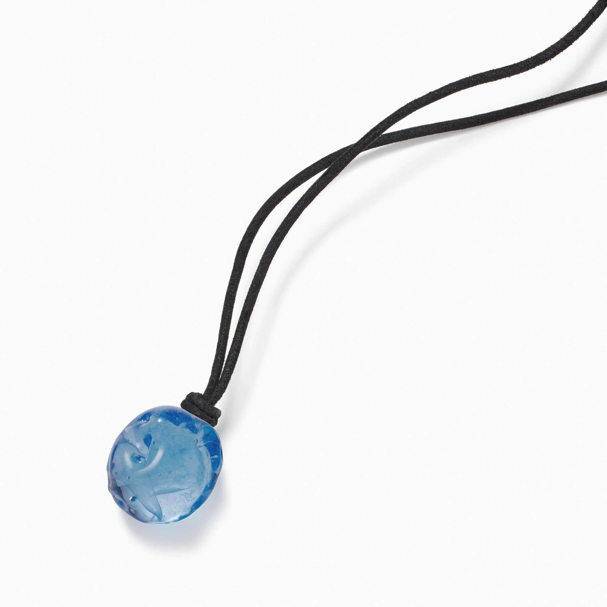 AGMES Rio Pendant Soda lime Blue Glass Bead on black suede cord