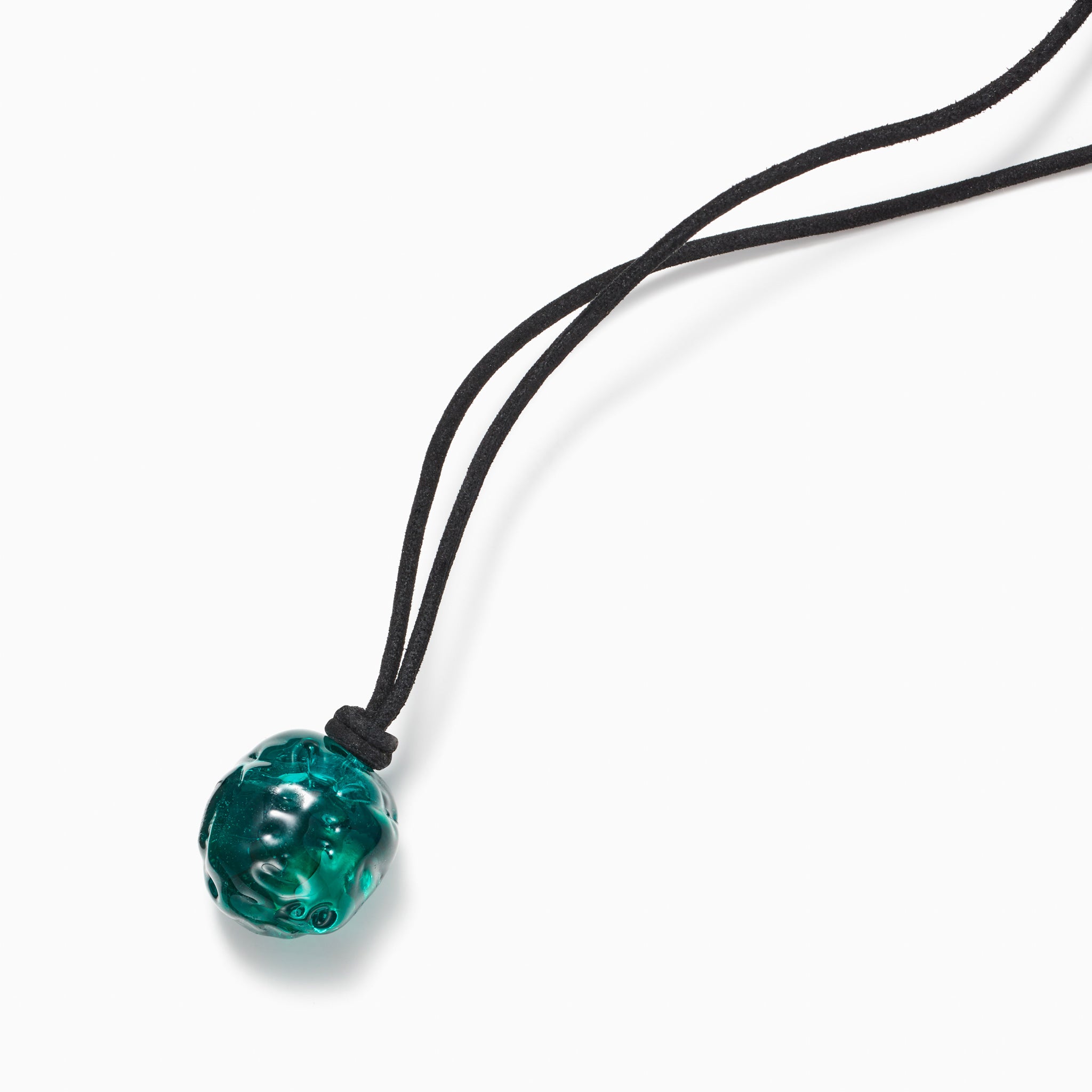 AGMES Rio Pendant Soda lime Green Glass Bead on black suede cord