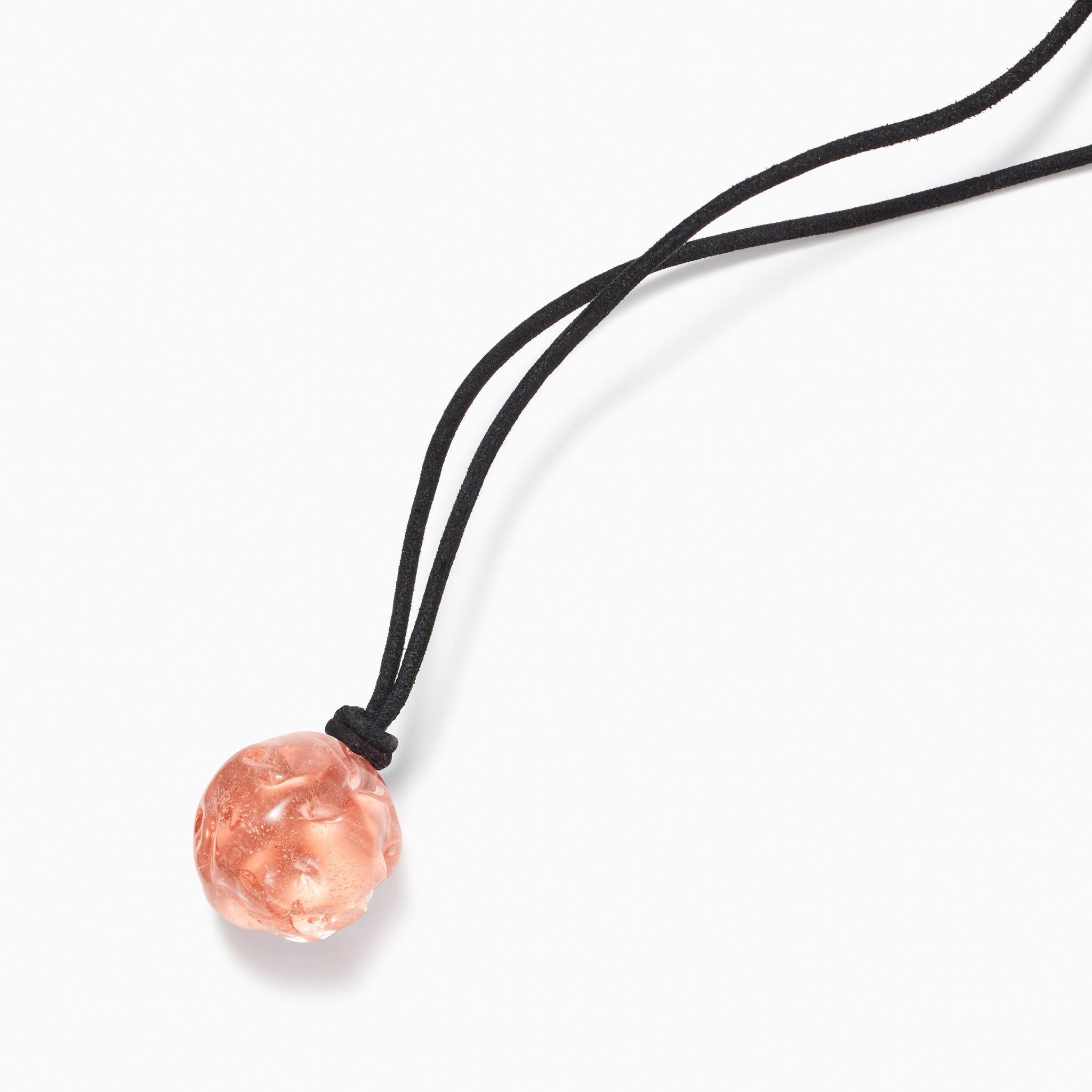 AGMES Rio Pendant Soda lime Pink Glass Bead on black suede cord