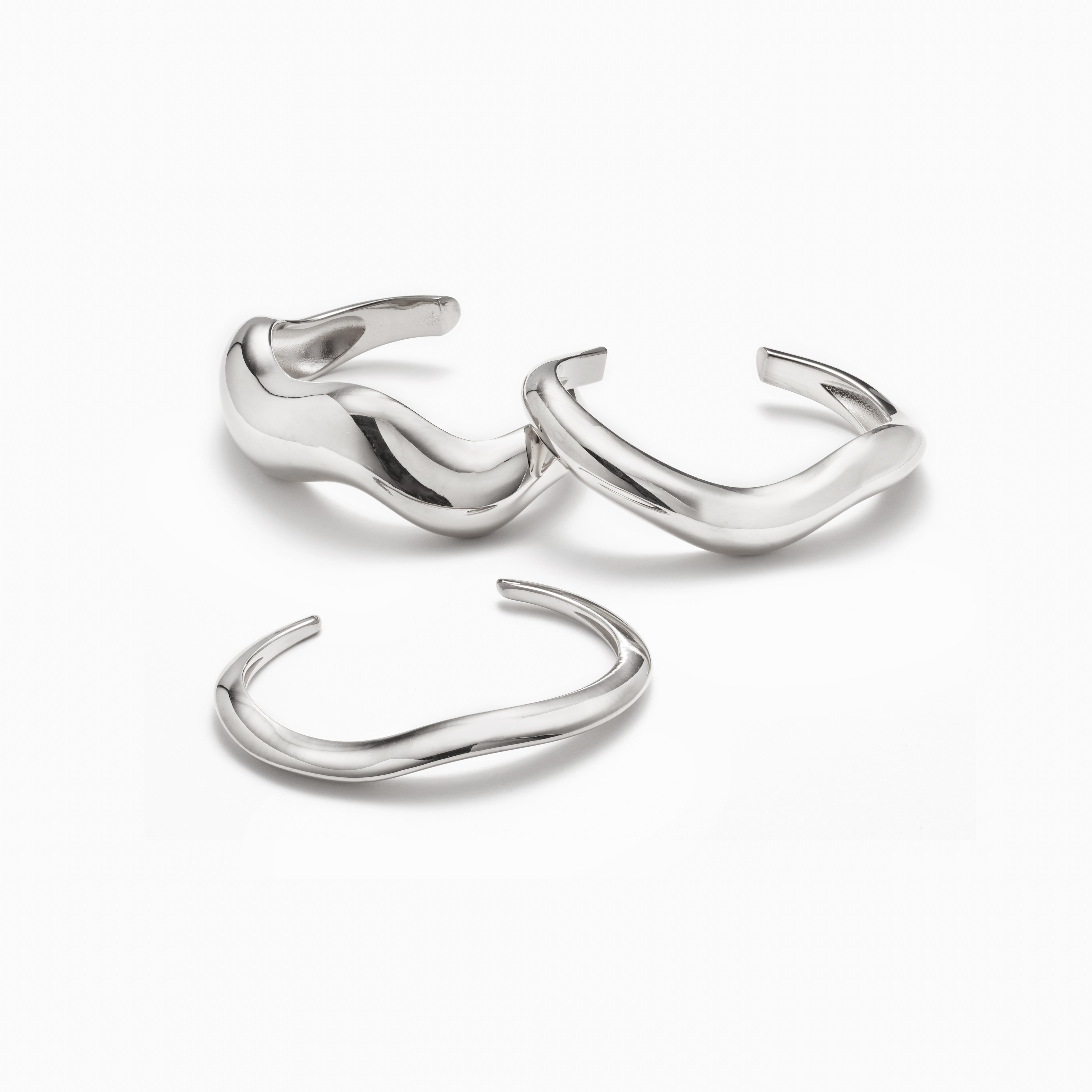 AGMES 925 Sterling Silver curved small medium and large Astrid Cuff Set