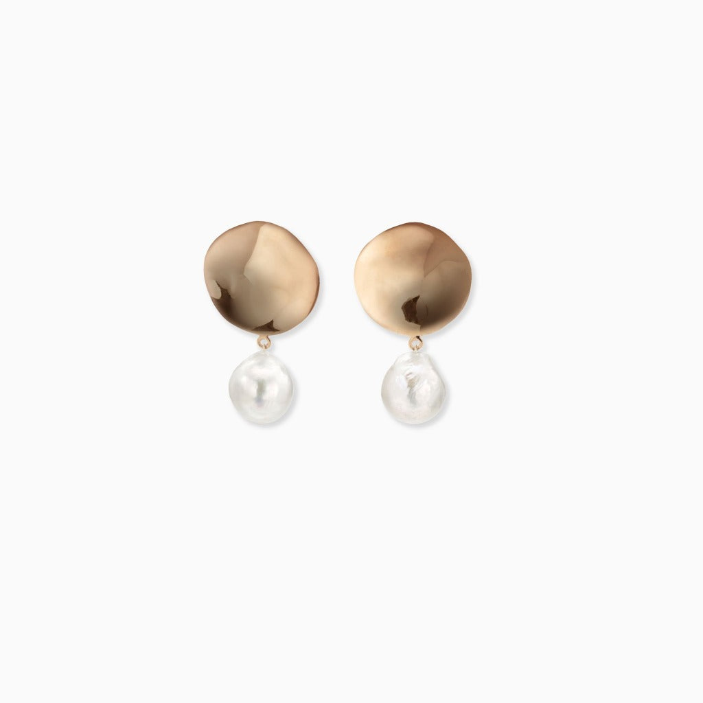 AGMES 18k gold vermeil disc earrings with freshwater pearl drop.