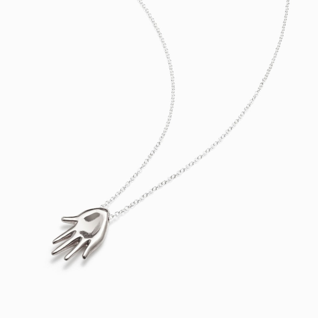 AGMES .925 Sterling Silver Small Dali Pendant on .925 Sterling Silver Chain. Abstract Hand Pendant Necklace.