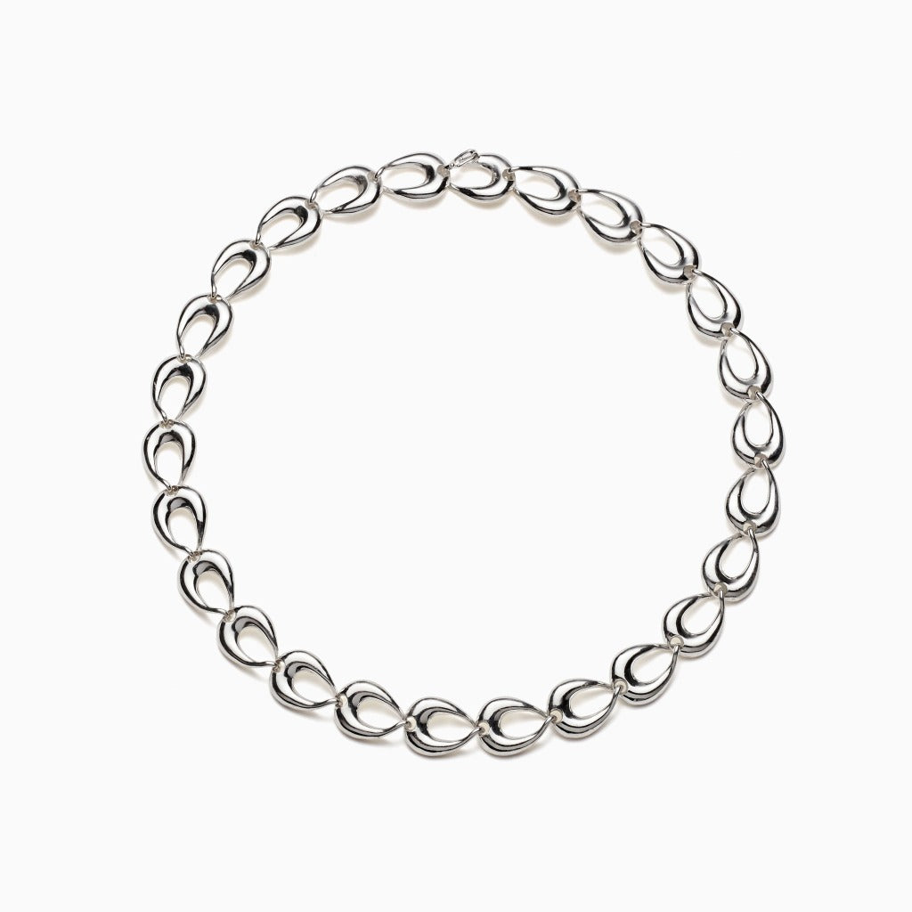 AGMES .925 sterling silver sculptural link Thin Tilda Necklace on white background.