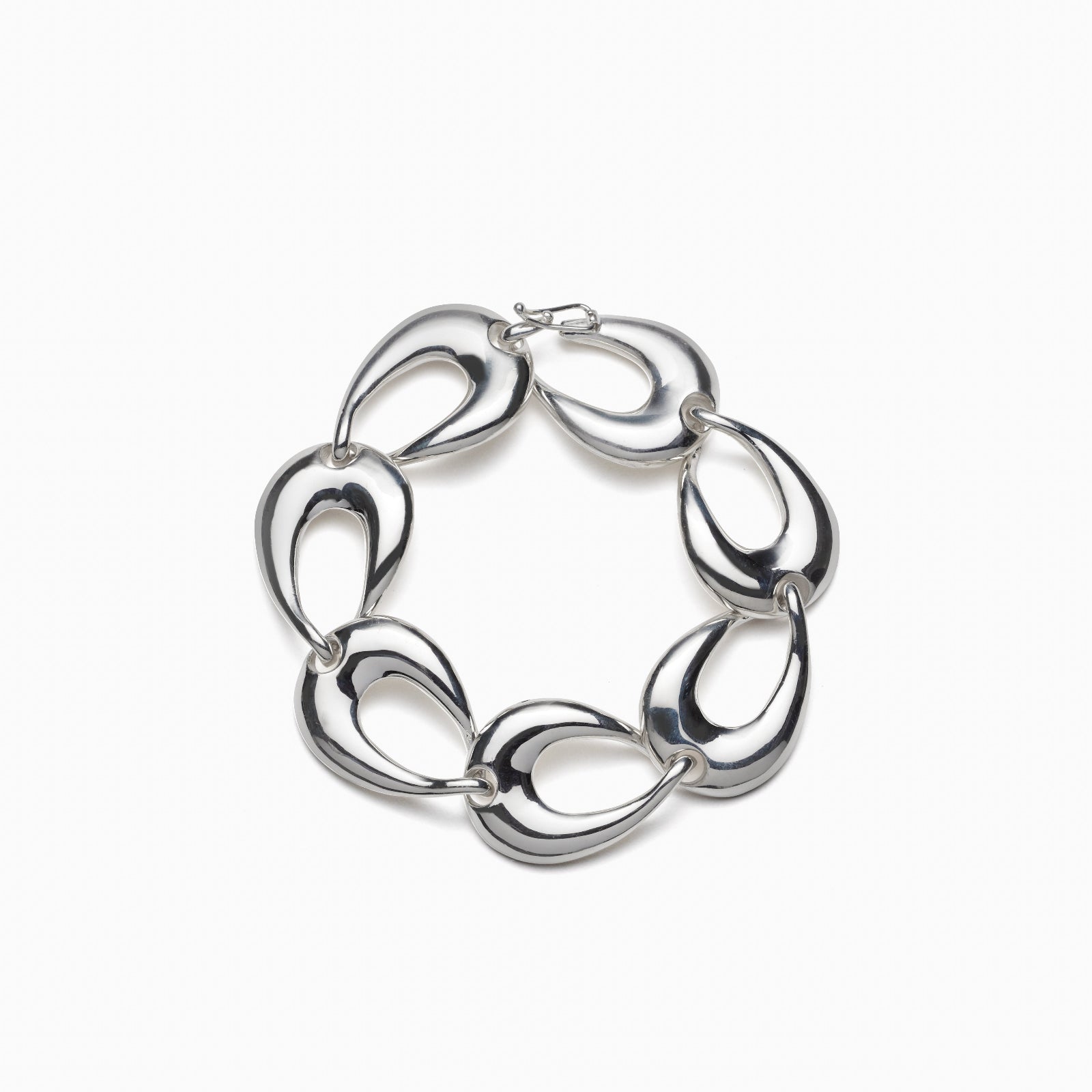 AGMES .925 sterling silver sculptural link Tilda Bracelet on white background.