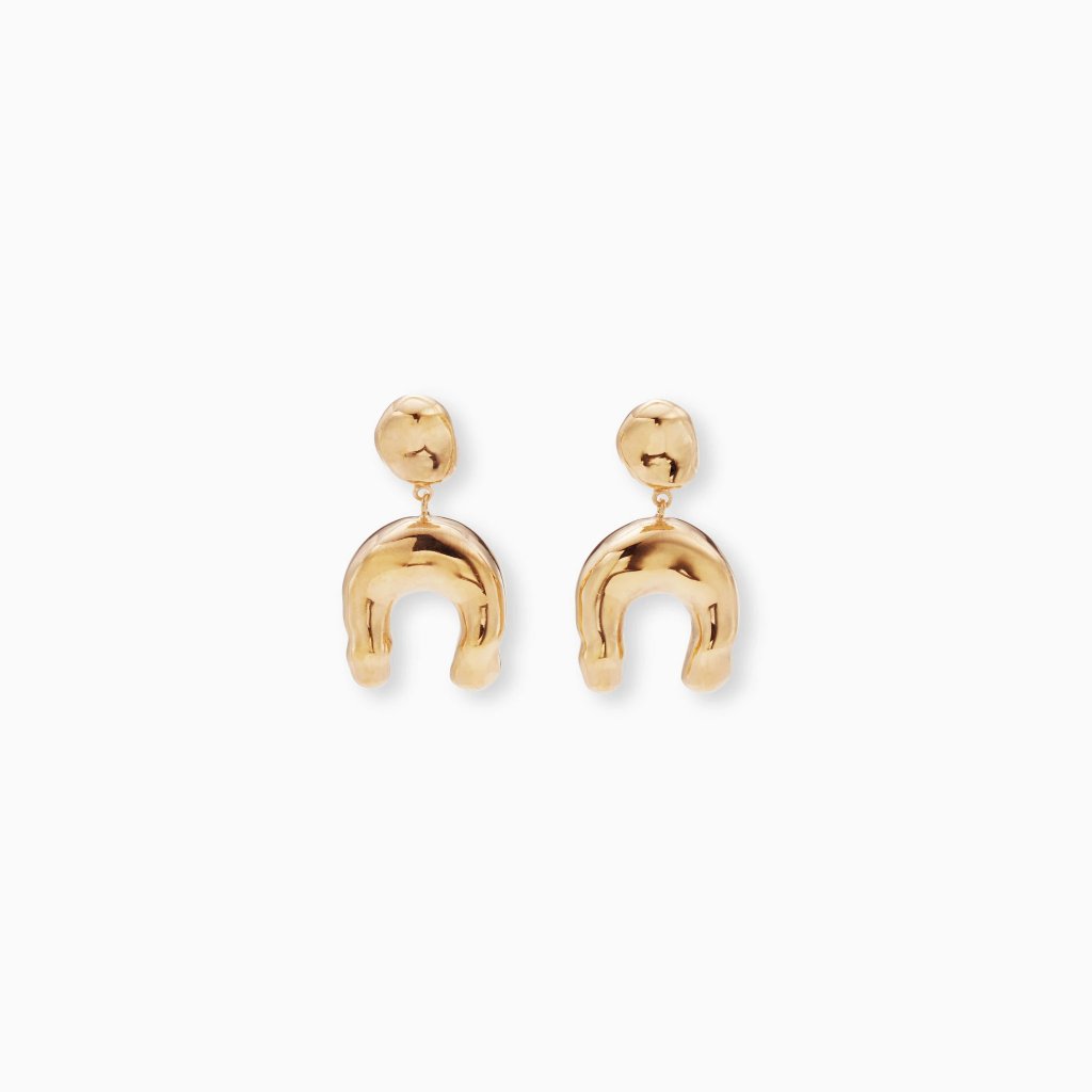 AGMES 18k gold vermeil earrings with sculpted wishbone drop.