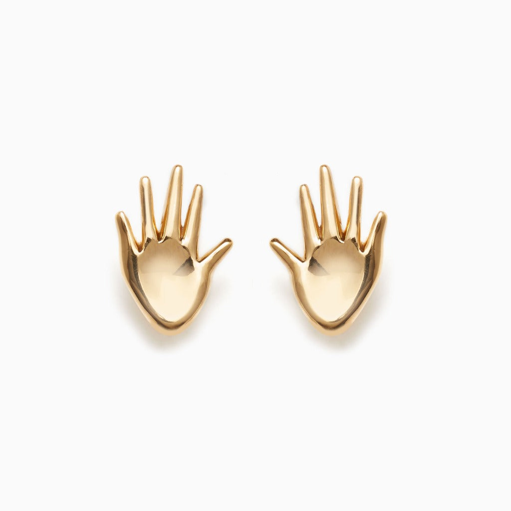 AGMES 18k gold vermeil small hand shaped stud earrings.