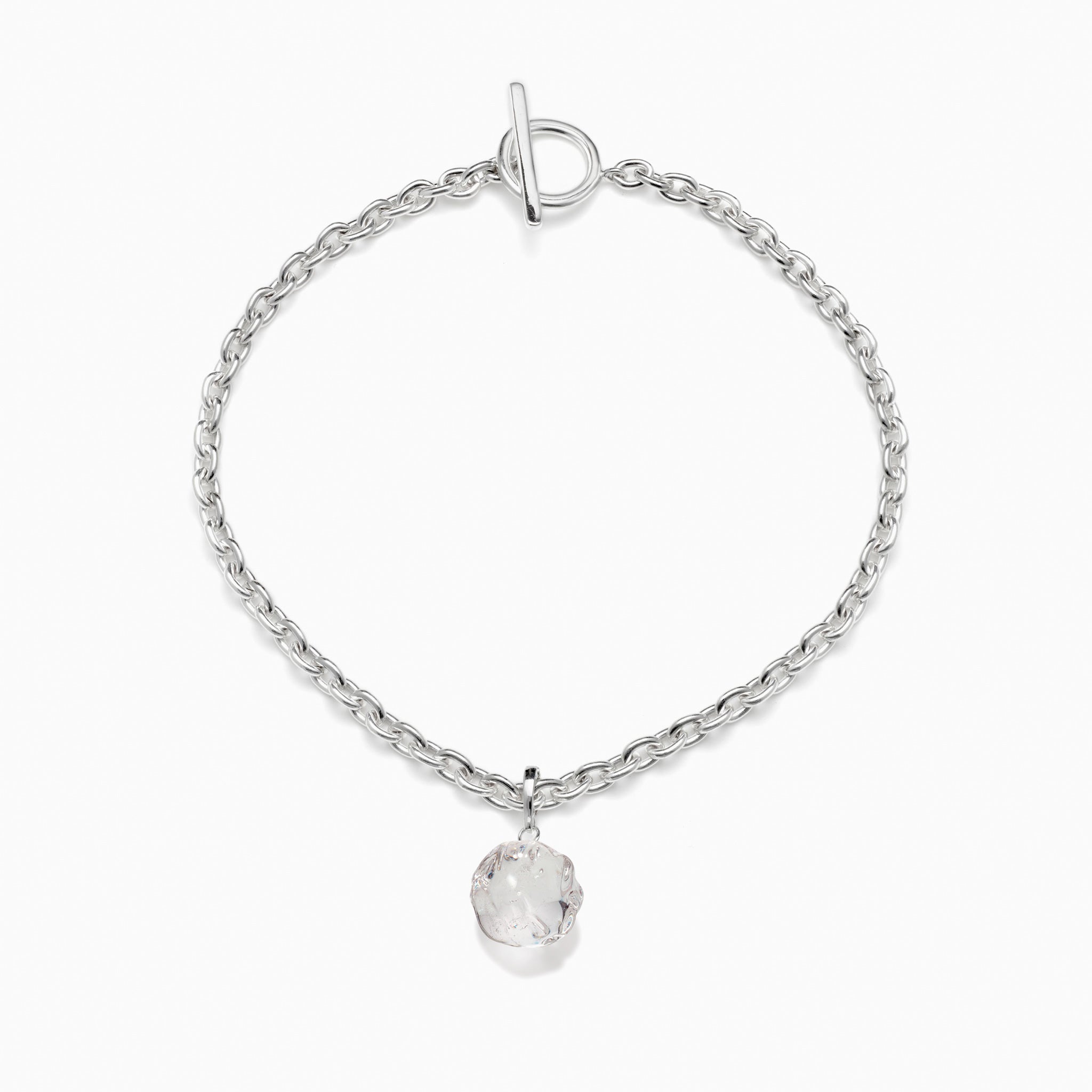 AGMES 0.925 Sterling Silver Zanni Necklace with Clear Soda Lime Glass Bead.