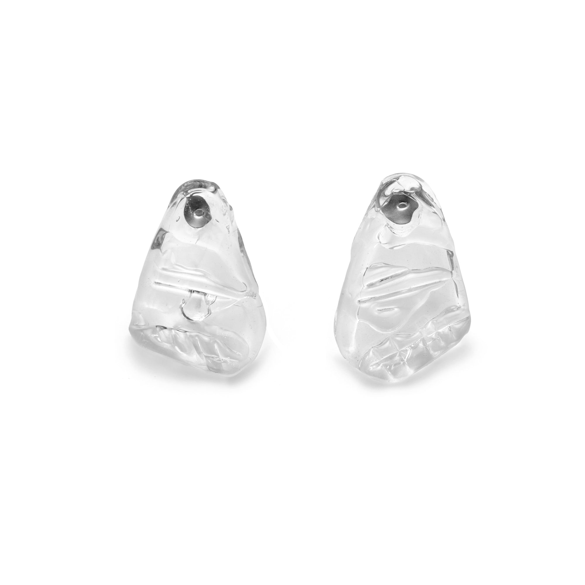 AGMES Handblown Venetian Glass earrings in clear on white background.
