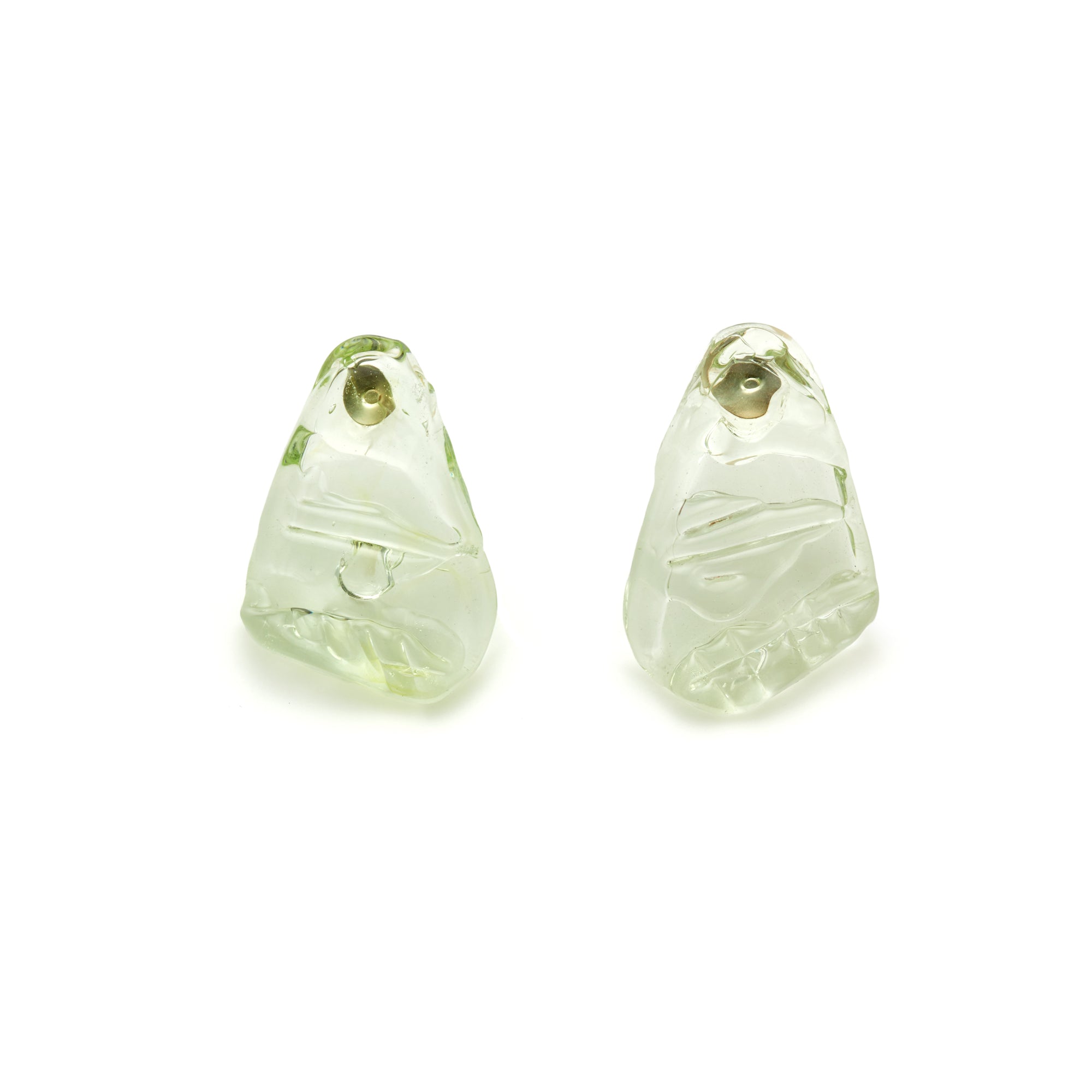 AGMES Handblown Venetian Glass earrings in green on white background.