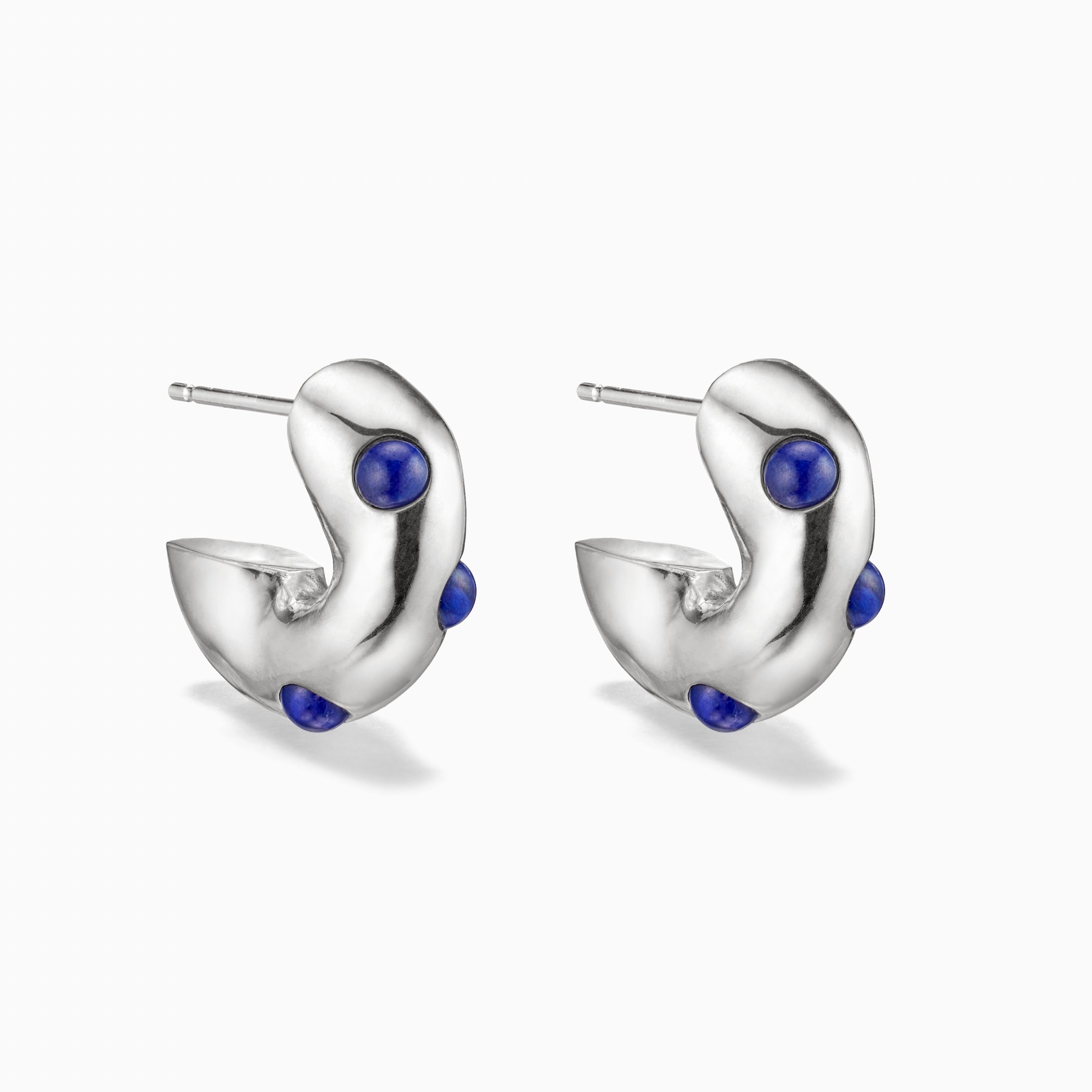 AGMES .925 Sterling Silver Logan Hoop Earrings with Lapis Stones.