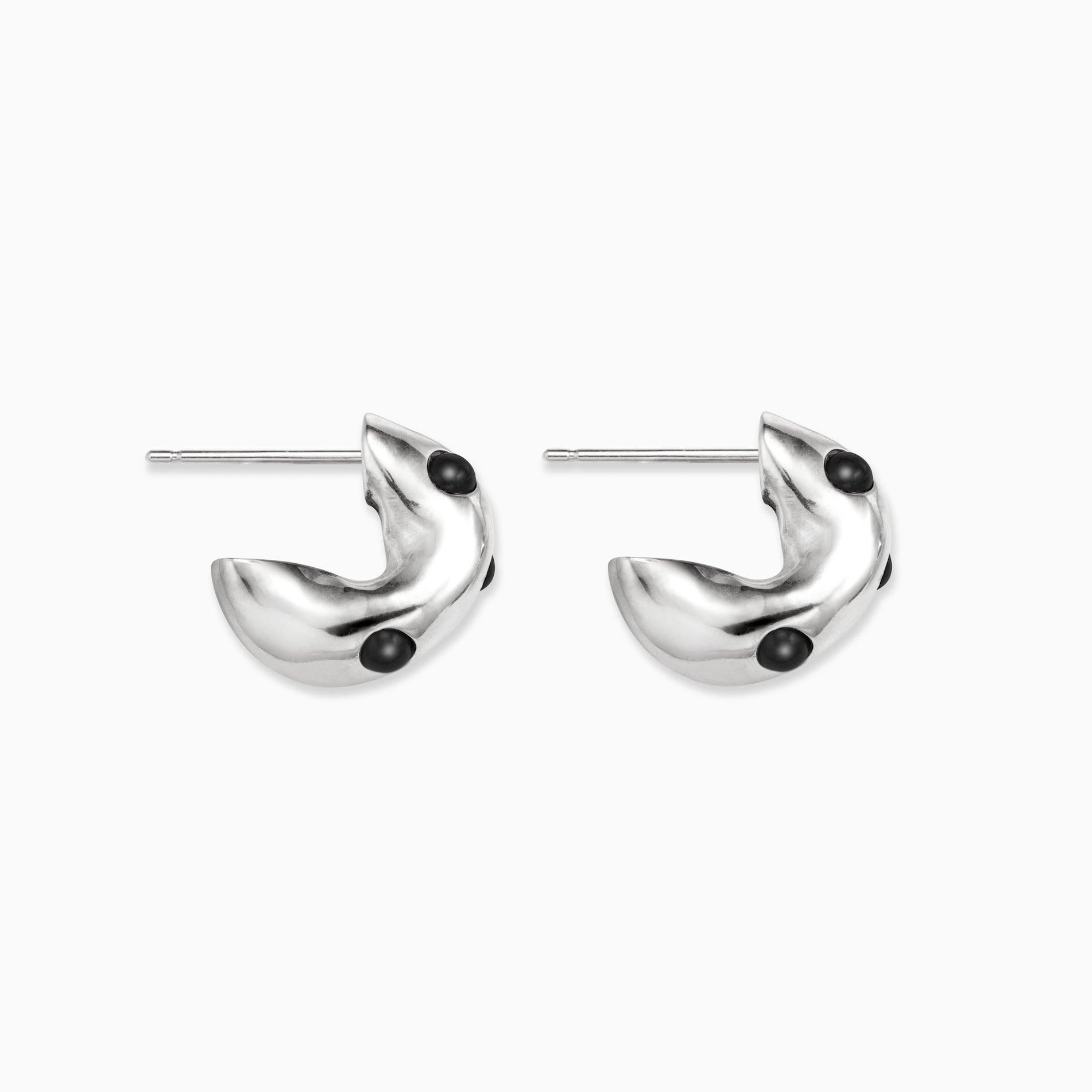 AGMES .925 Sterling Silver Logan Hoop Earrings with Onyx Stones
