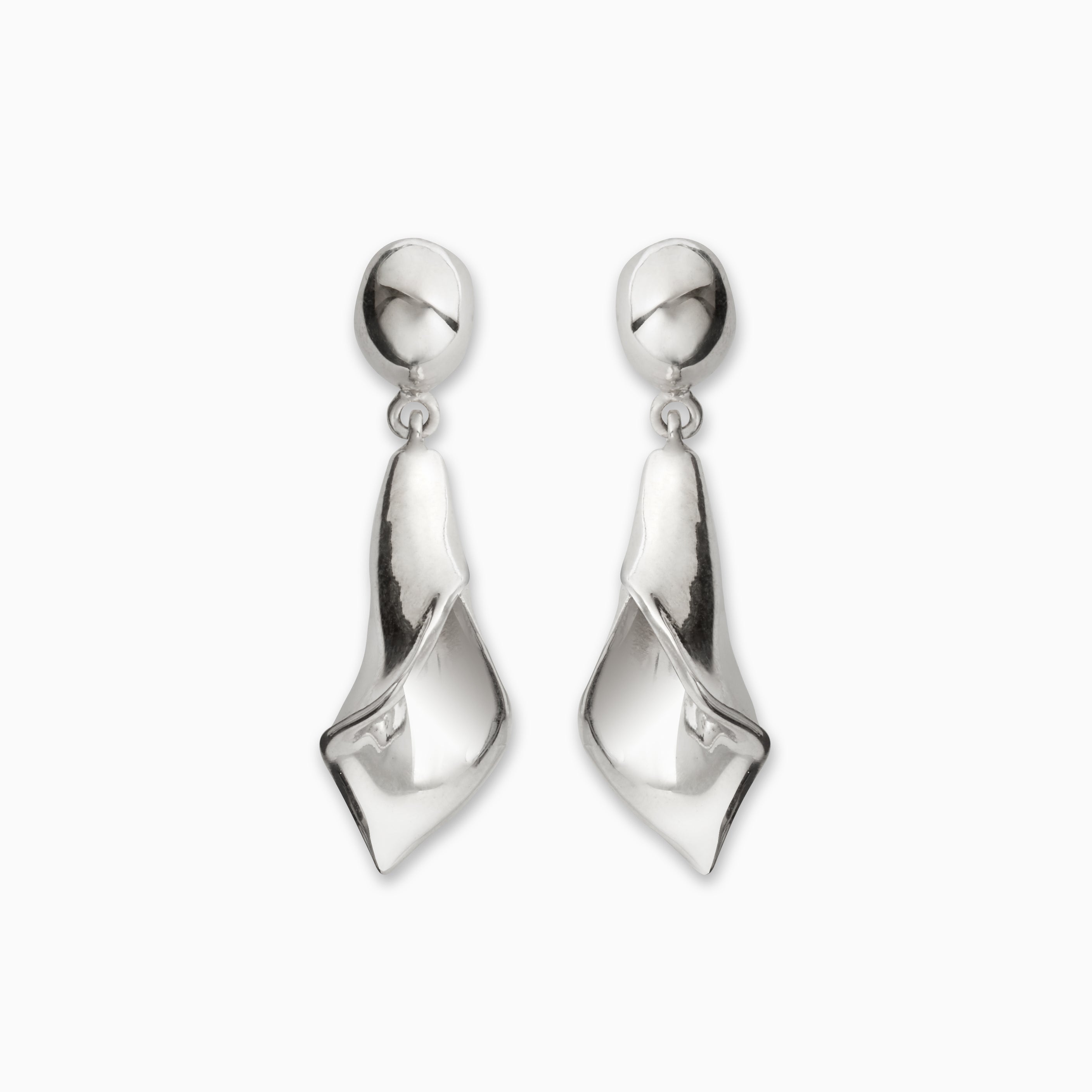 AGMES 0.925 sterling silver mini calla lily inspired drop earrings.