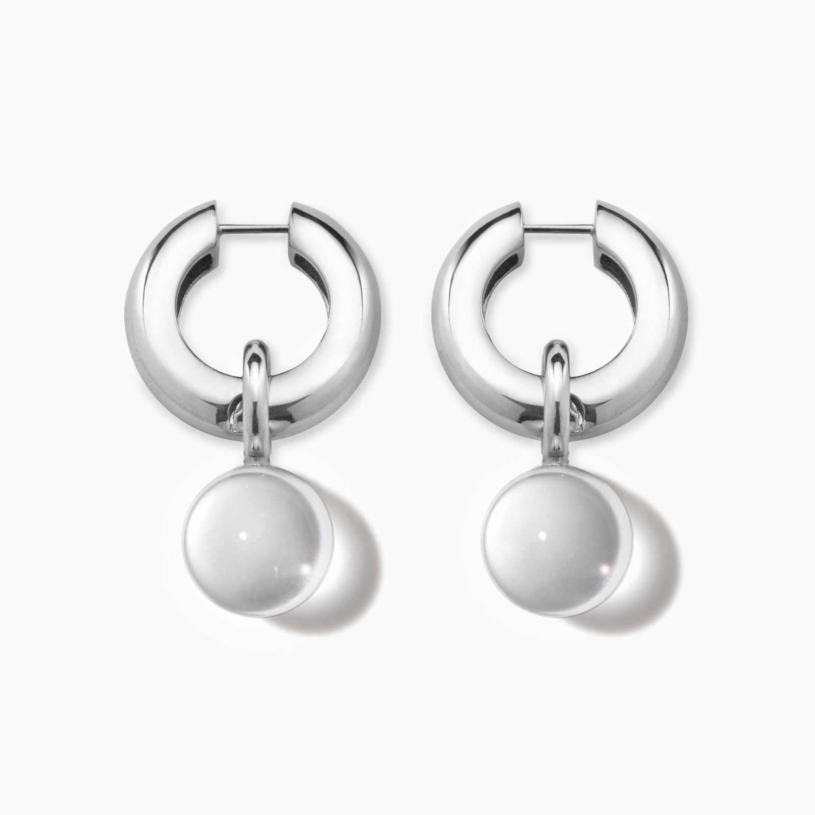 AGMES 0.925 sterling silver Sonia hoops with clear glass drop embellishments.