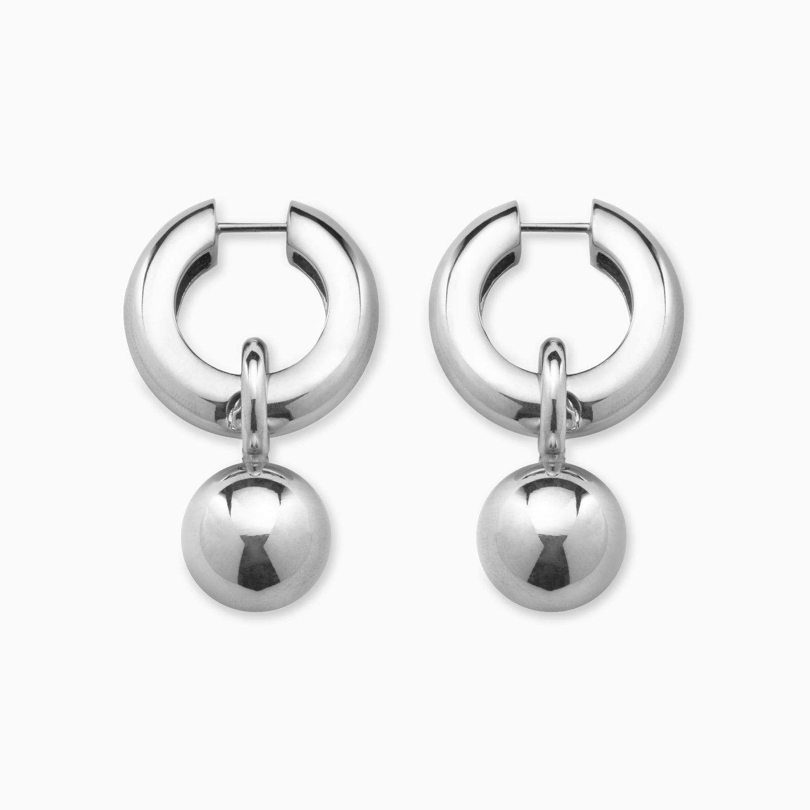 AGMES 0.925 sterling silver hinged hoop earrings with round embellishments.