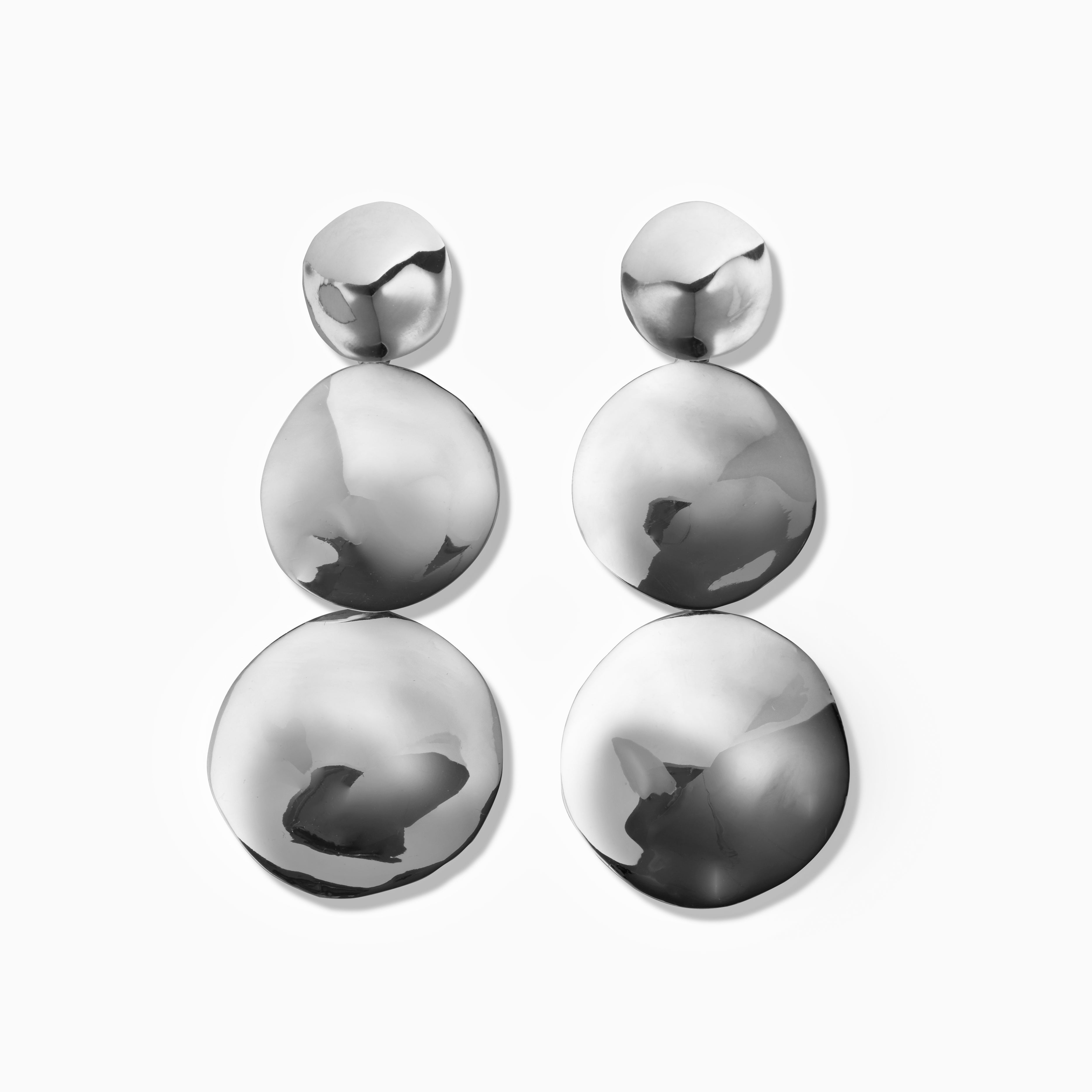 AGMES 0.925 sterling silver long circular round triple drop earrings.