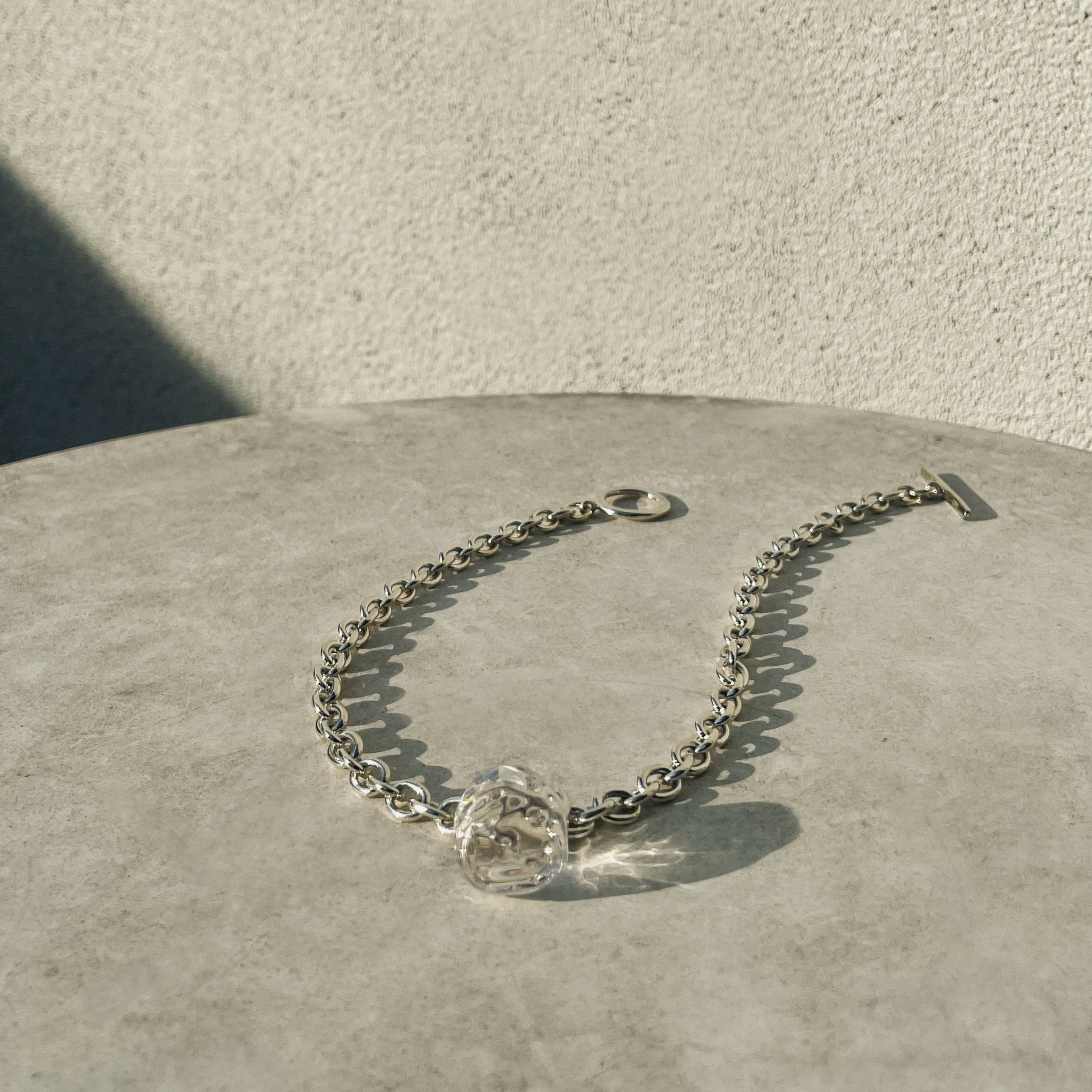 AGMES 0.925 Sterling Silver Zanni Chain Necklace with Clear Soda Lime Glass Bead