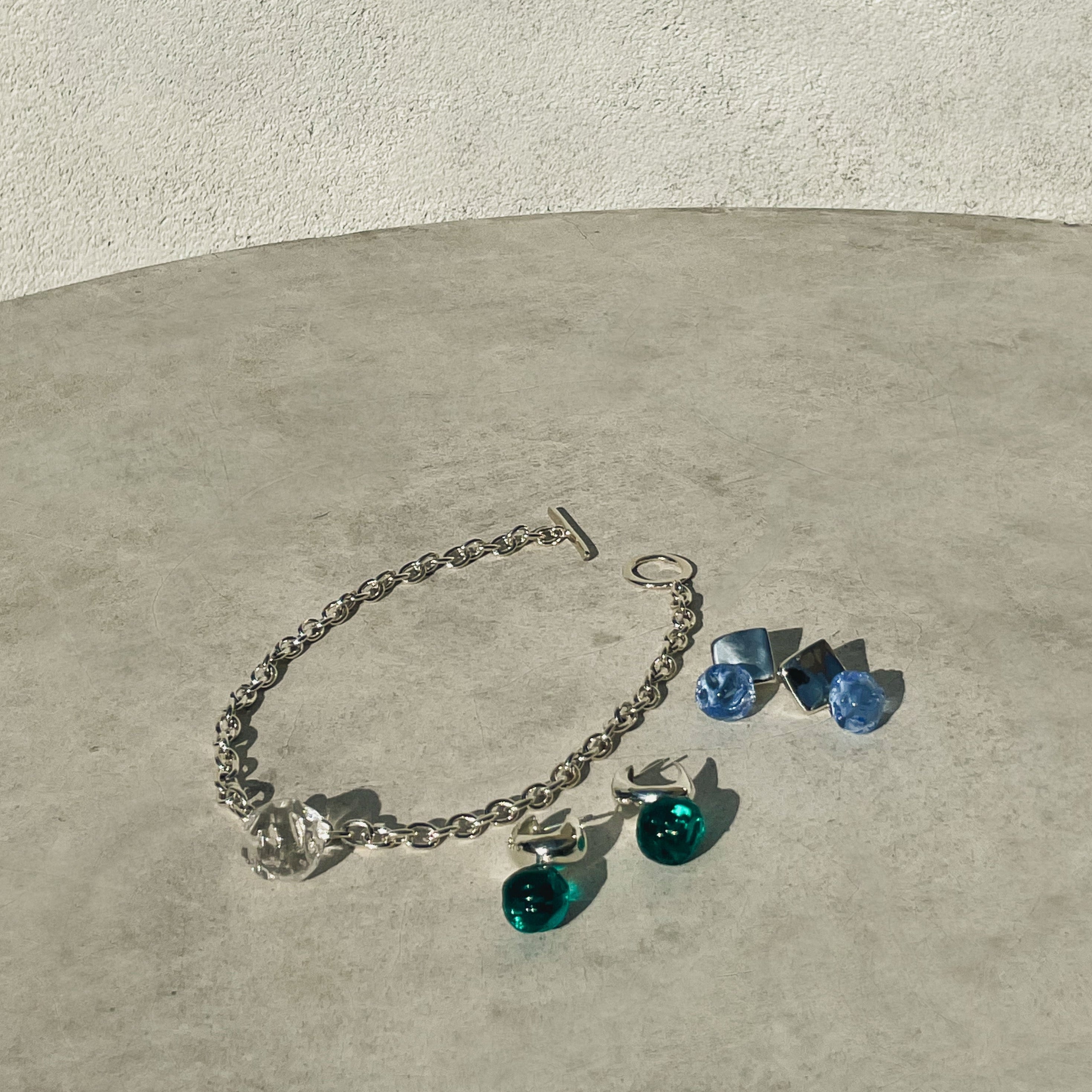 AGMES 0.925 Sterling Silver Zanni Chain Necklace with Soda Lime Glass Bead.