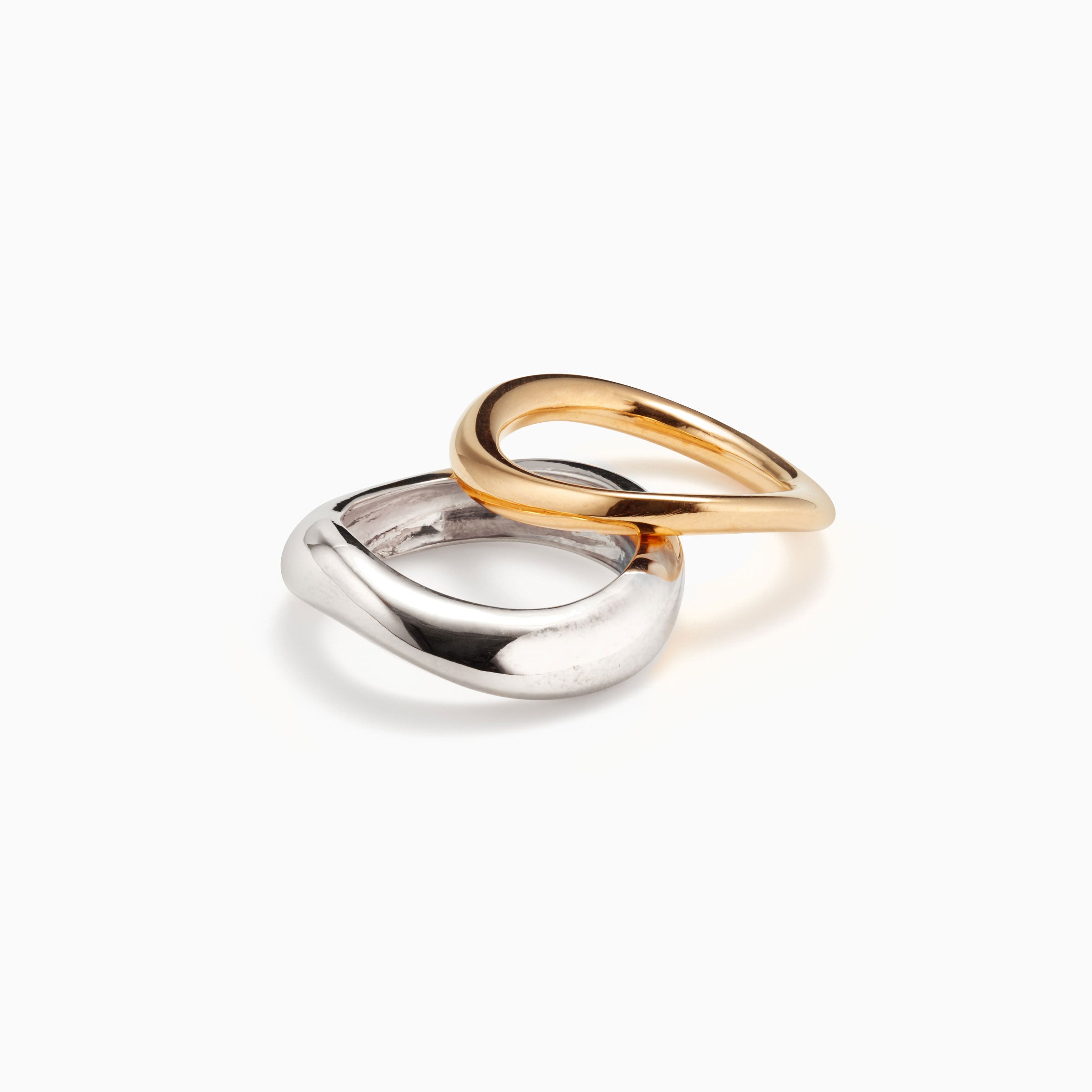 AGMES 14K Solid Yellow Gold Medium Astrid Ring and .925 Sterling Silver Large Astrid Ring. Astrid Ring Set II.