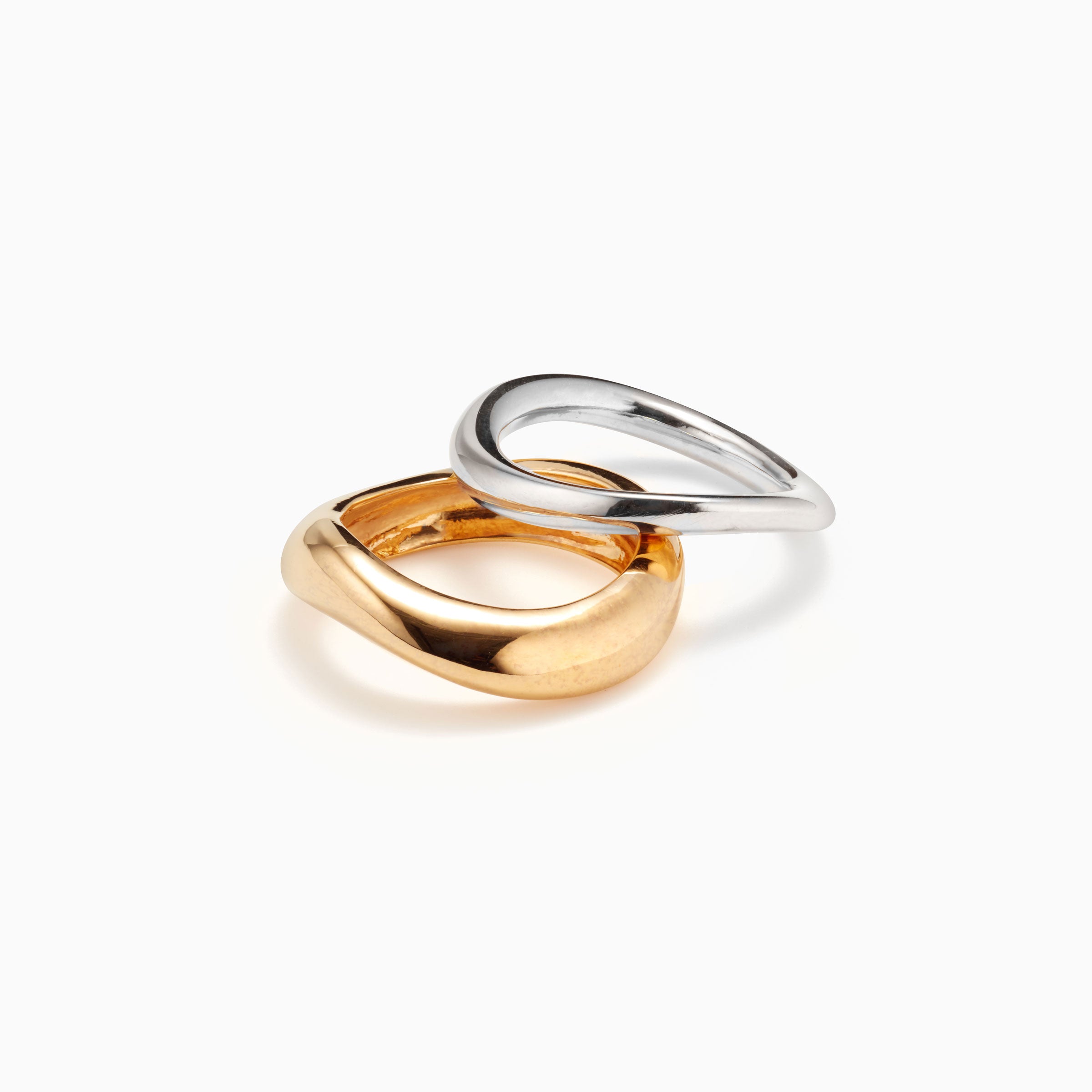 AGMES 14K Solid Yellow Gold Large Astrid Ring and .925 Sterling Silver Medium Astrid Ring. Astrid Ring Set II.
