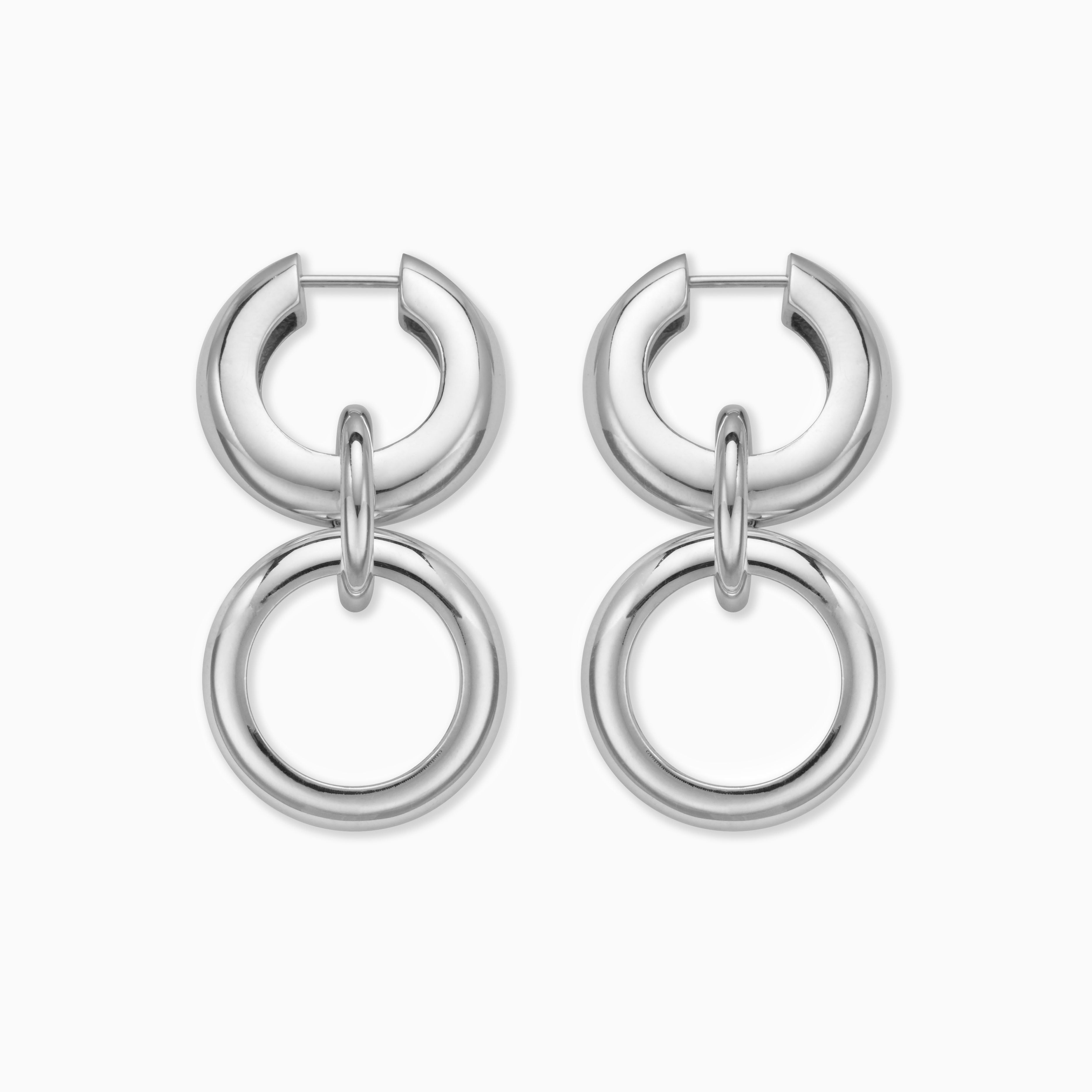 AGMES 0.925 sterling silver hoop earrings with circular drop.
