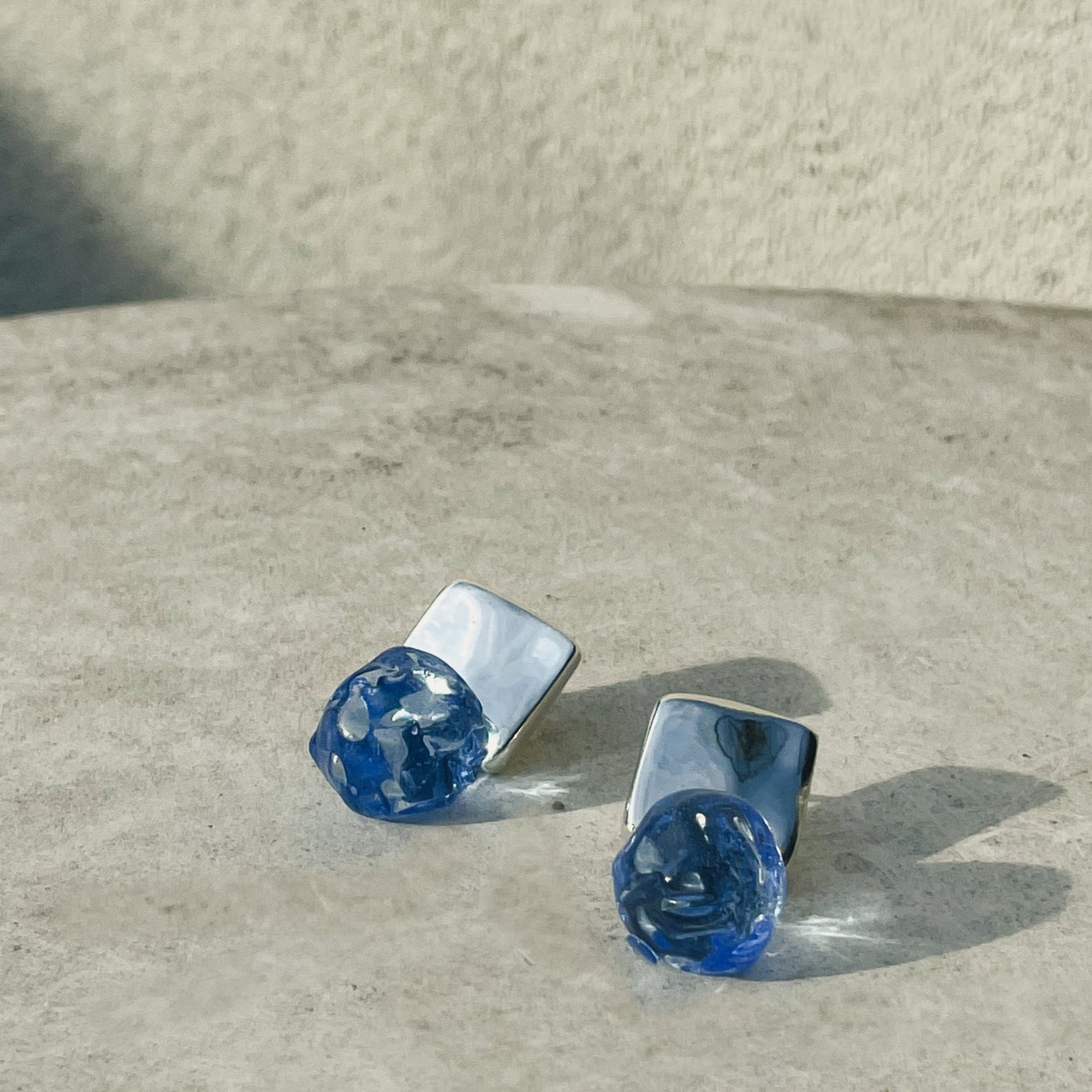 AGMES 0.925 sterling silver Lea Earrings with blue glass beads.