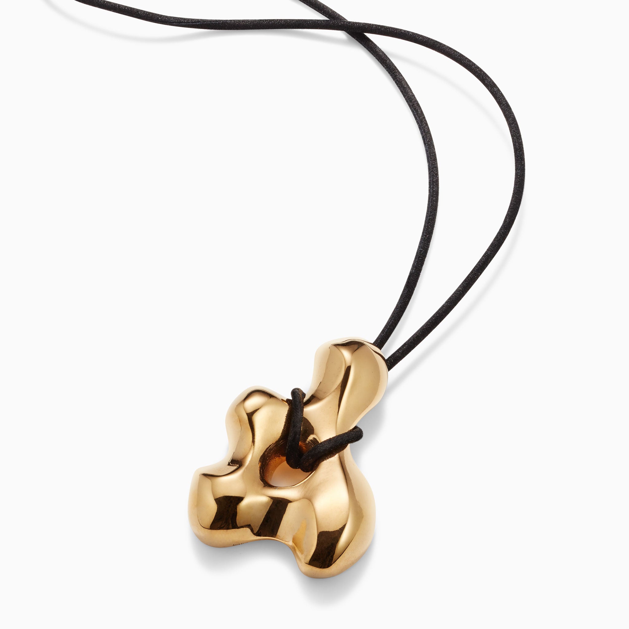 AGMES 18k Gold Vermeil sculpted pendant on black suede cord. Simone Bodmer-Turner.