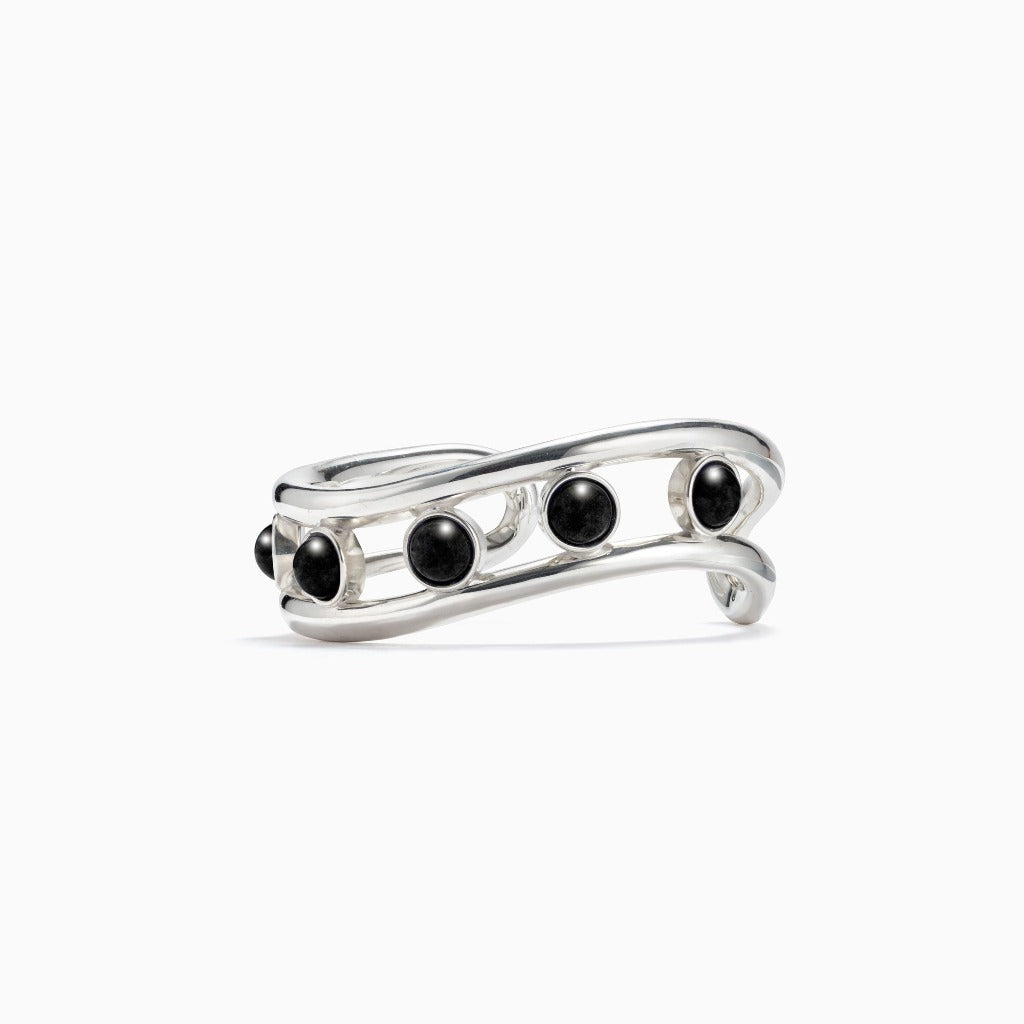 AGMES 0.925 Sterling Silver Cara Cuff with Onyx Stones