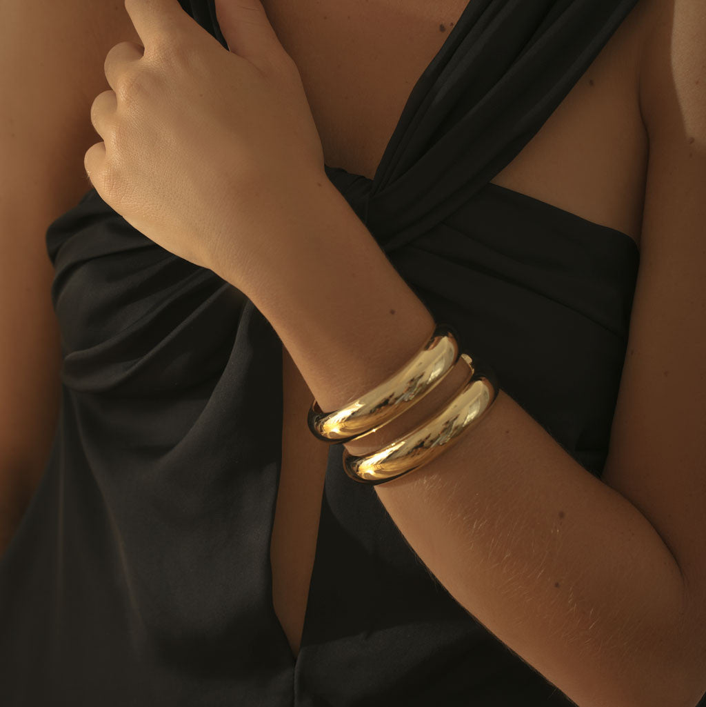 AGMES 18k Gold Vermeil Charlotte Cuff Double Cuff Bracelet