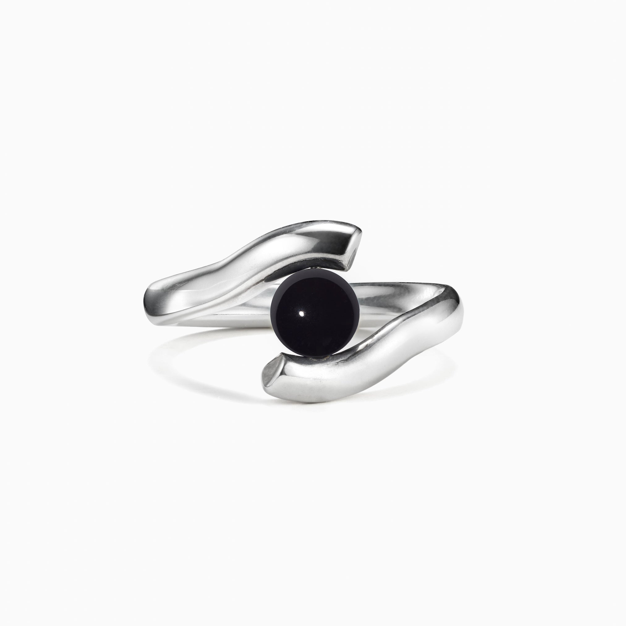 AGMES .925 Sterling Silver Claire Ring with Onyx Stone Center.