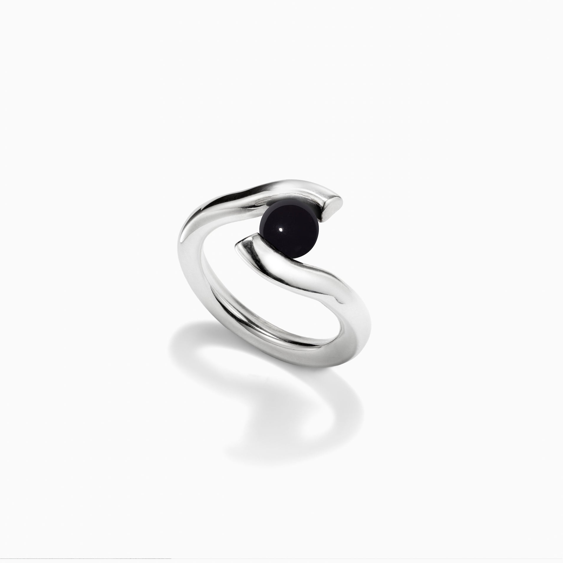 AGMES .925 Sterling Silver Claire Ring with Onyx Stone Center.