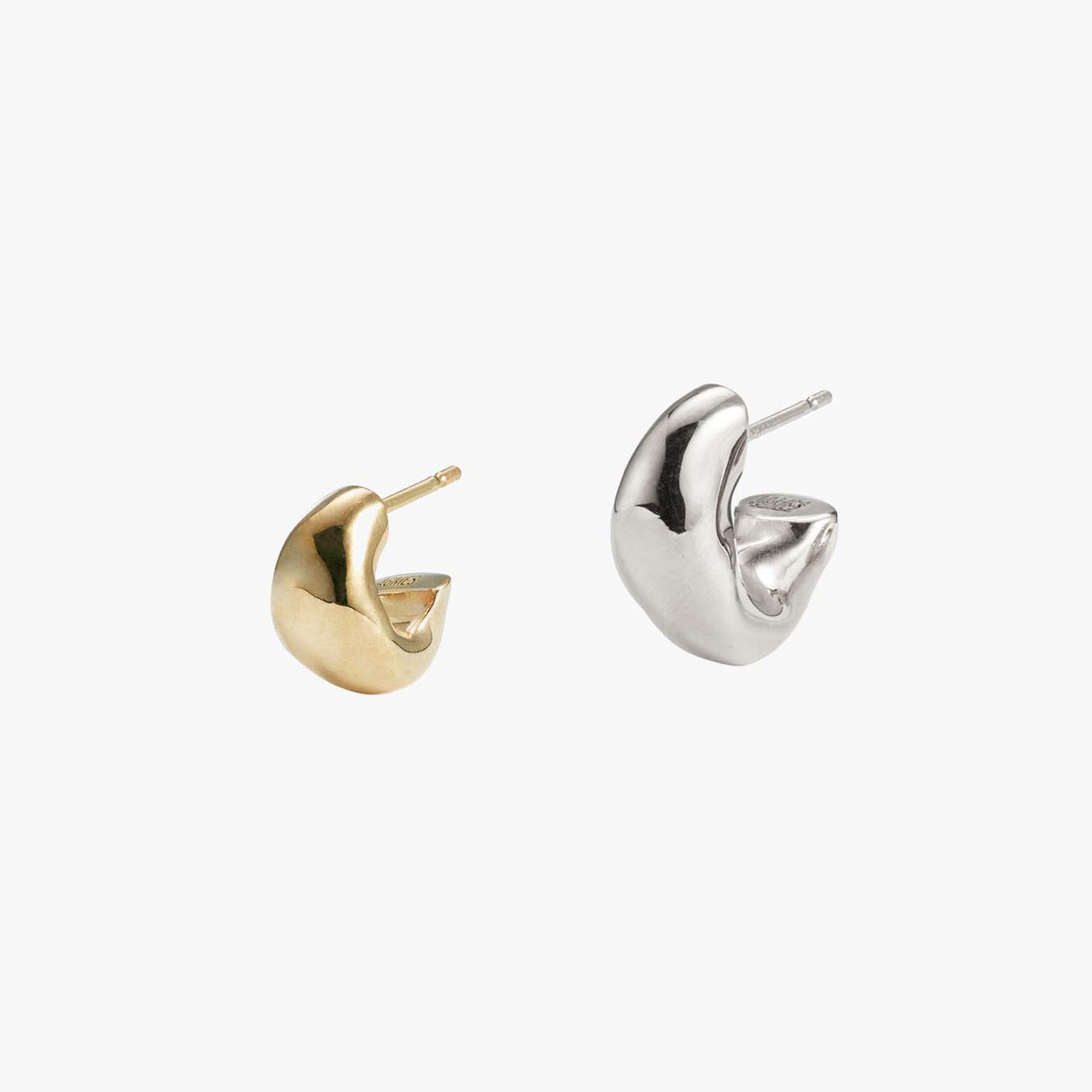 AGMES 0.925 sterling silver and gold vermeil small Dahlia hoop earrings set. Huggies
