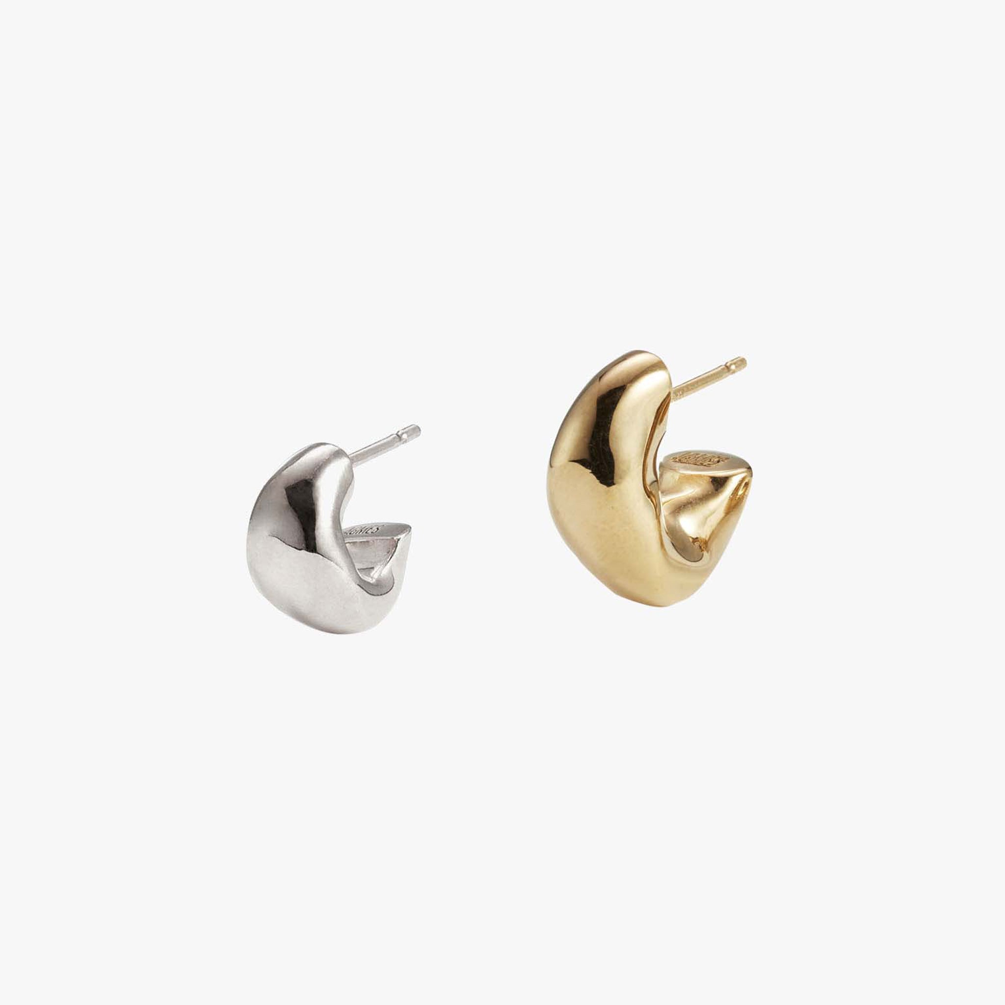 AGMES 0.925 sterling silver and yellow gold vermeil small Dahlia hoop earrings set. Huggies