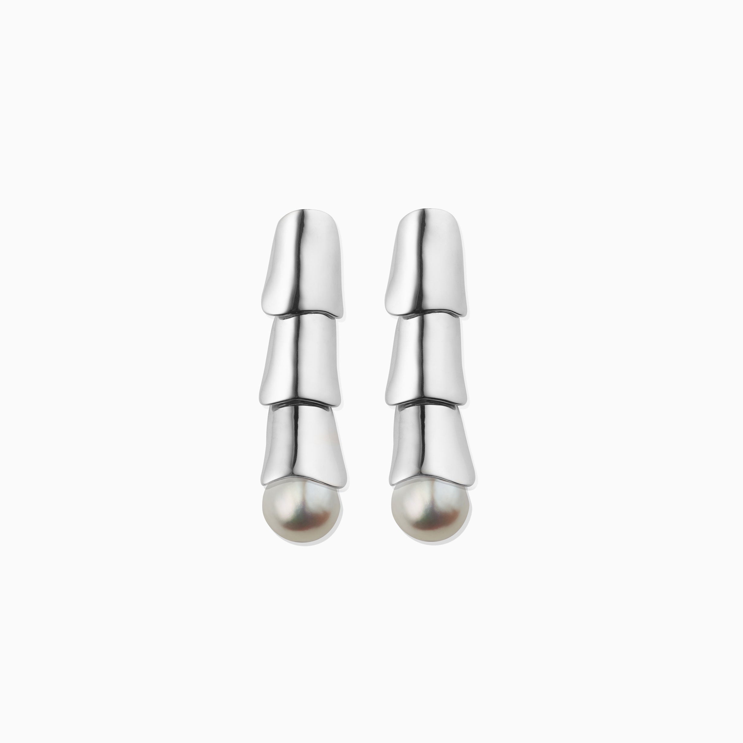 AGMES 0.925 sterling silver layered long earrings with freshwater pearl.