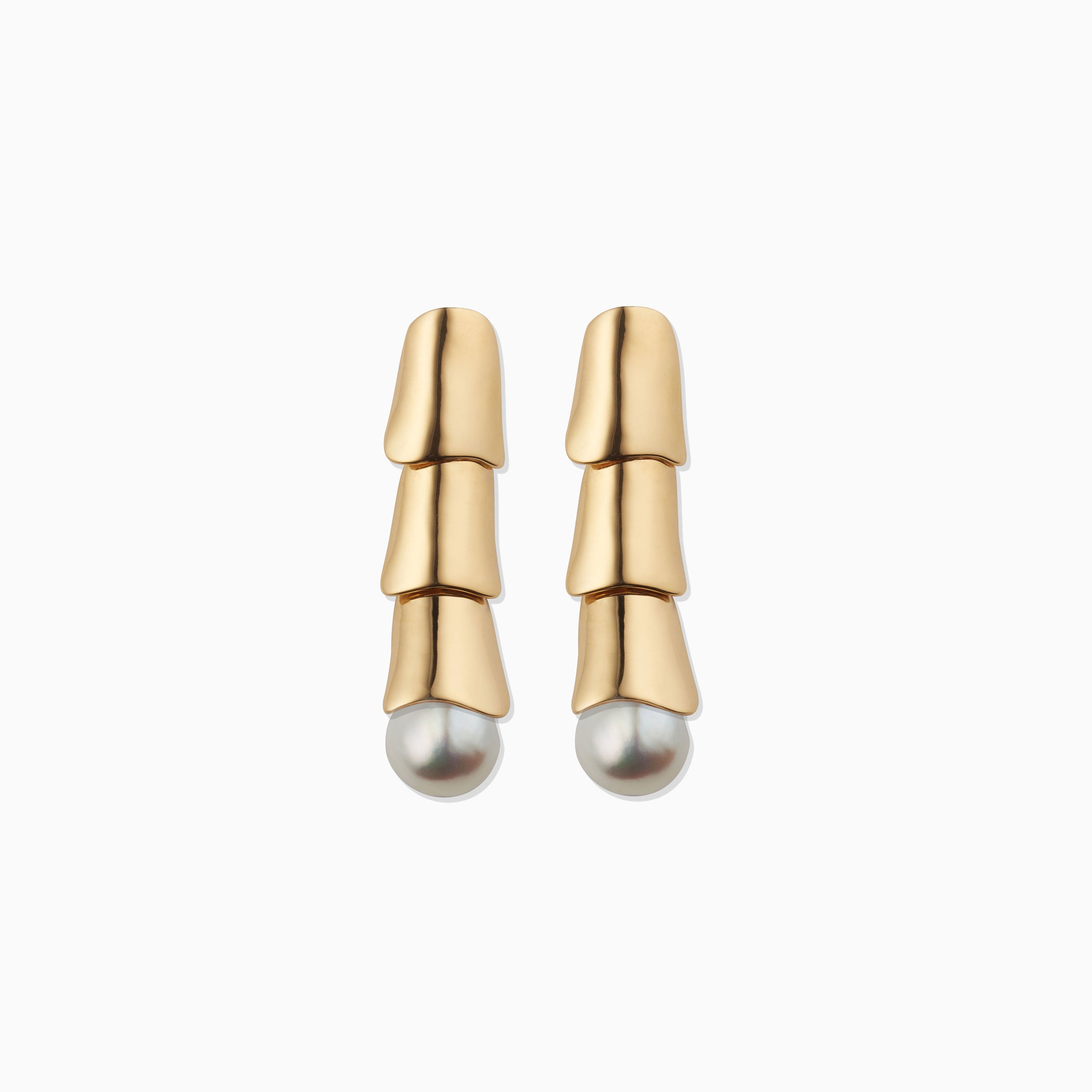 AGMES 18k gold vermeil layered long earrings with freshwater pearl.