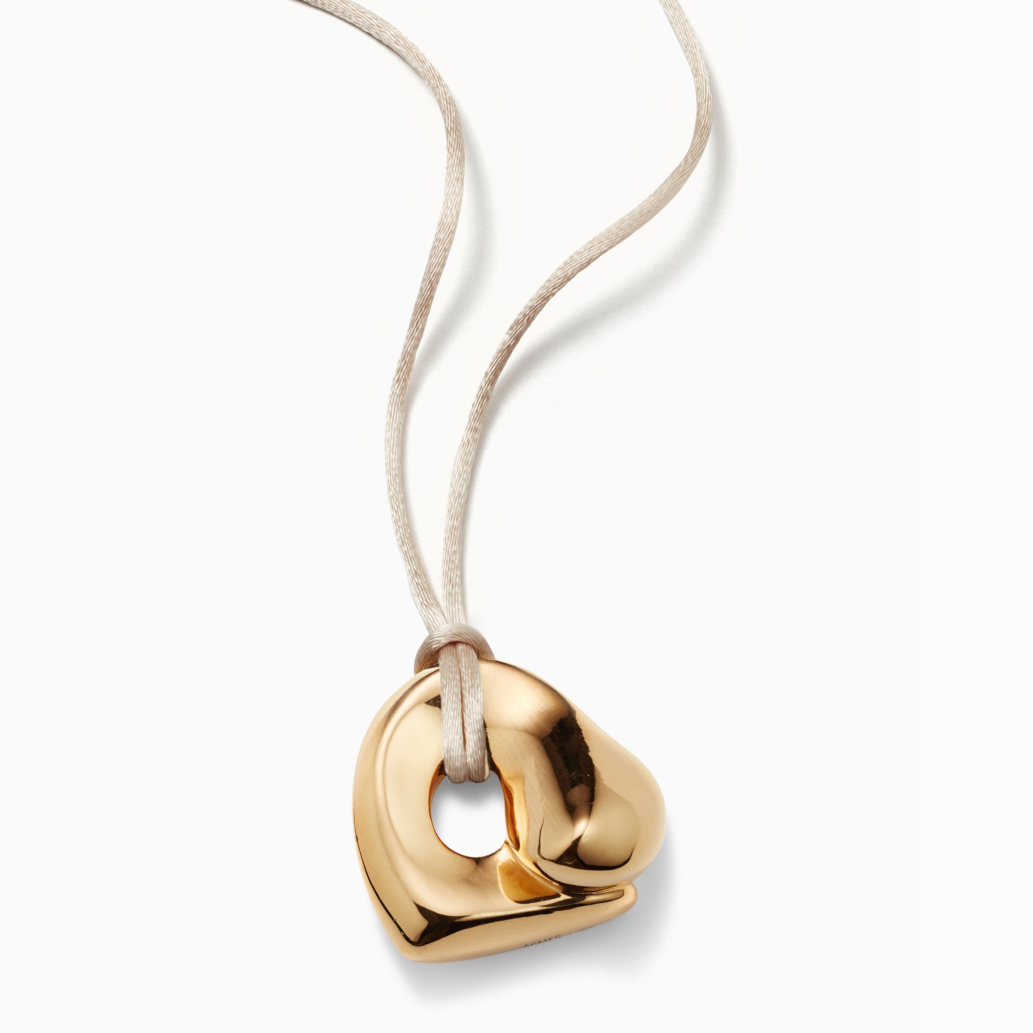AGMES 18K Gold Vermeil Structural Gertrude Pendant with Ivory Satin Cord. Simone Bodmer-Turner.
