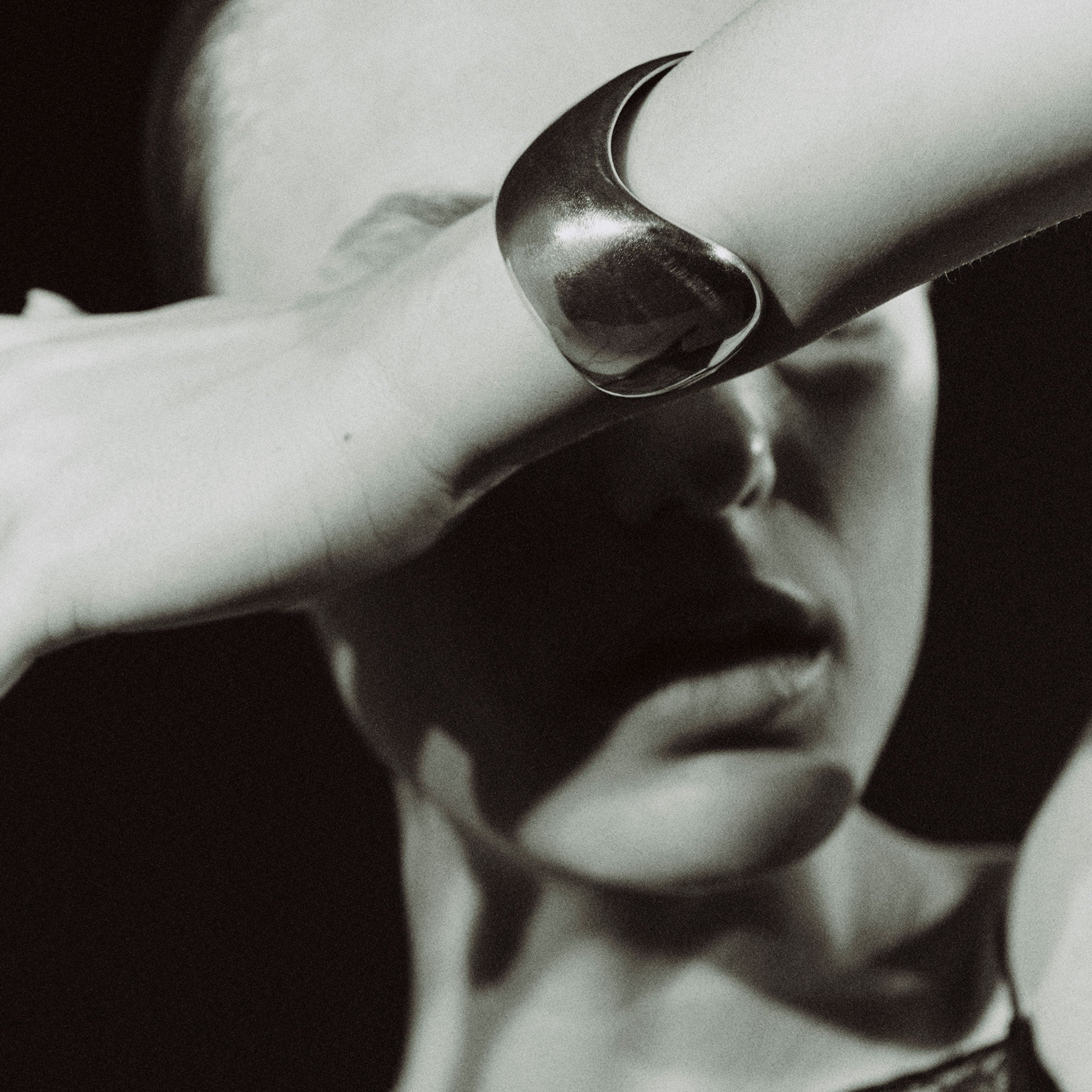 Person wearing AGMES 925 Sterling Silver Jean Cuff. Large Cuff Bracelet.