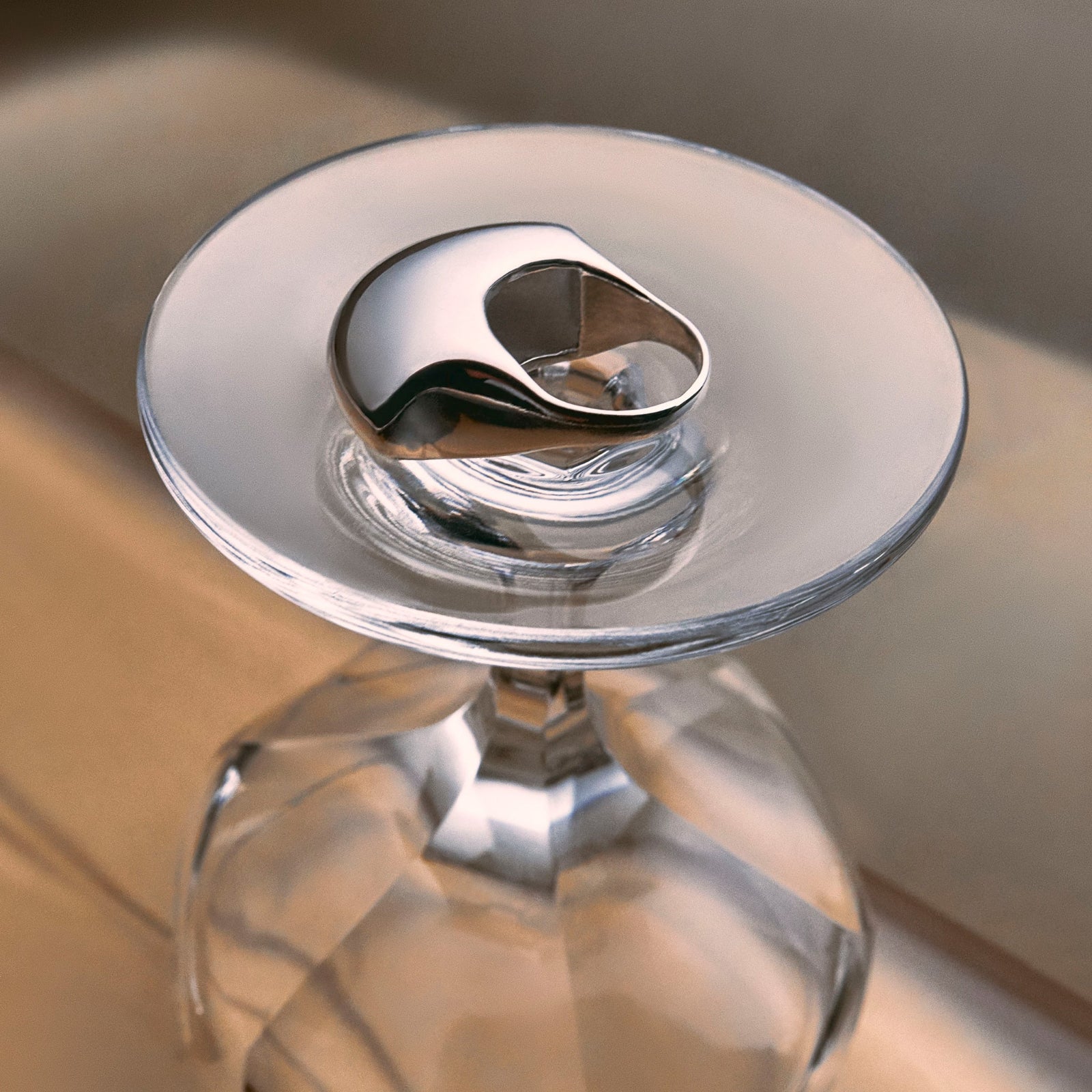 AGMES .925 Sterling Silver sculptural Jouve Ring displayed on crystal stand.