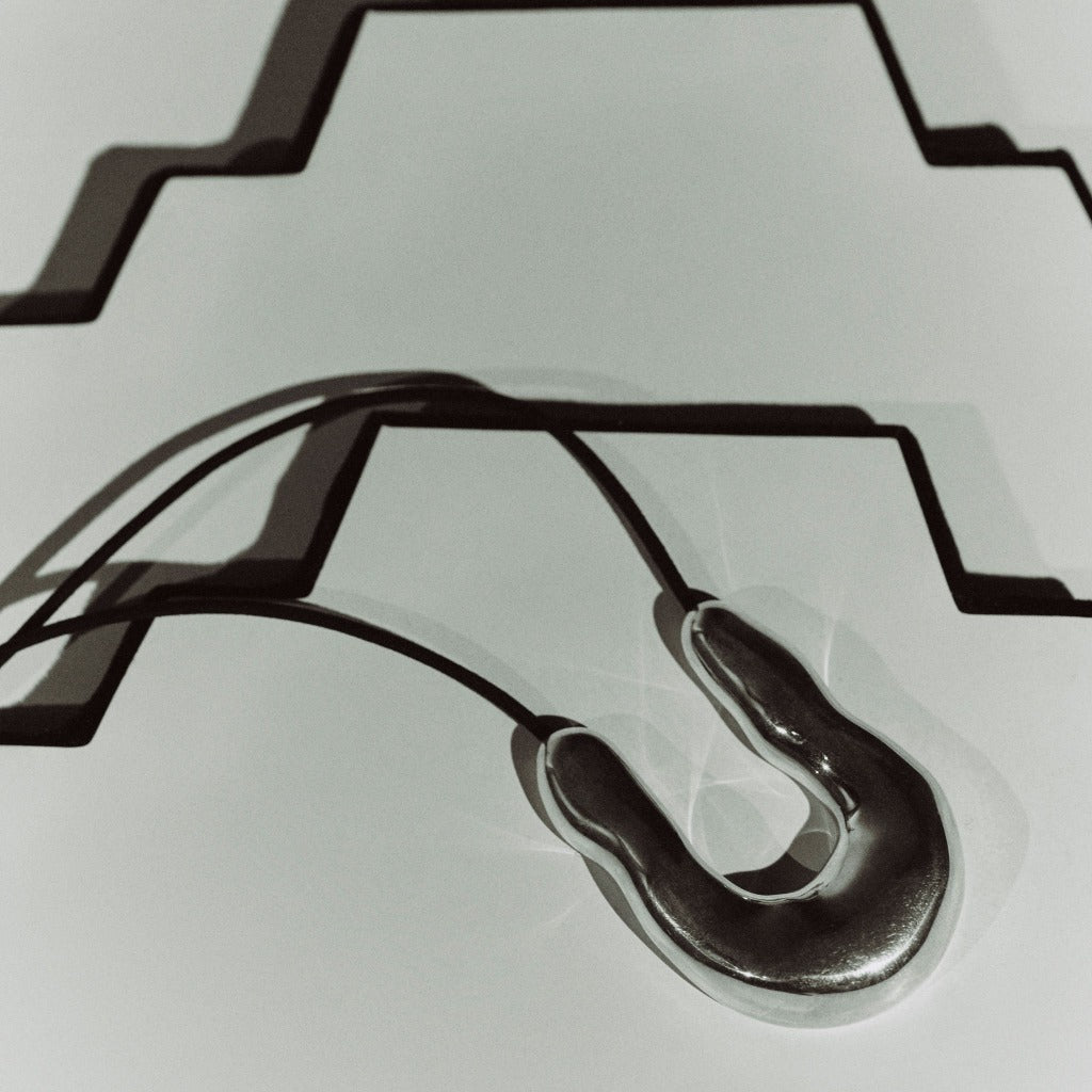 AGMES 0.925 Sterling Silver Large Wishbone Pendant on Black Suede Cord.