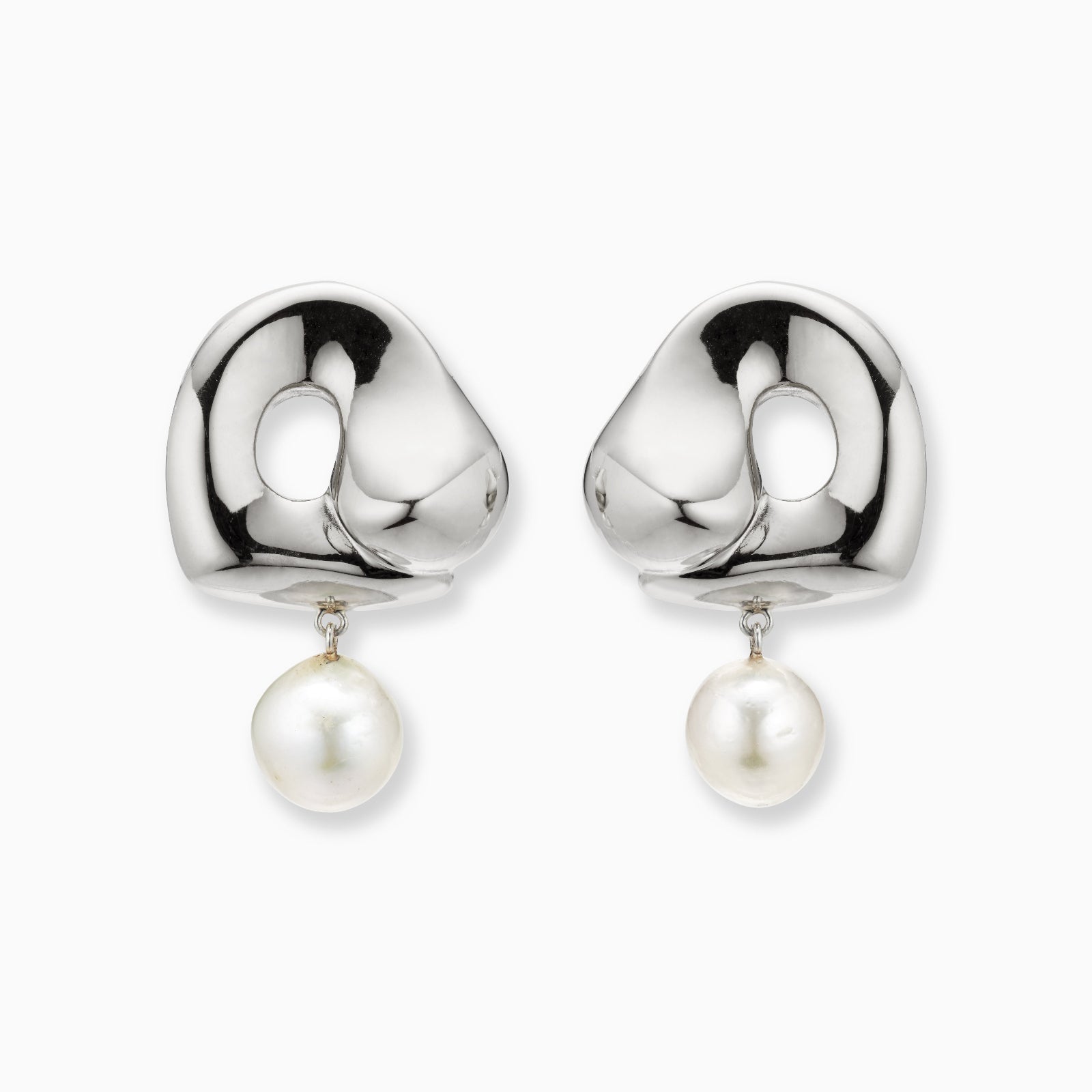 AGMES 0.925 sterling silver sculpted Gertrude pearl drop earrings. Simone Bodmer-Turner.