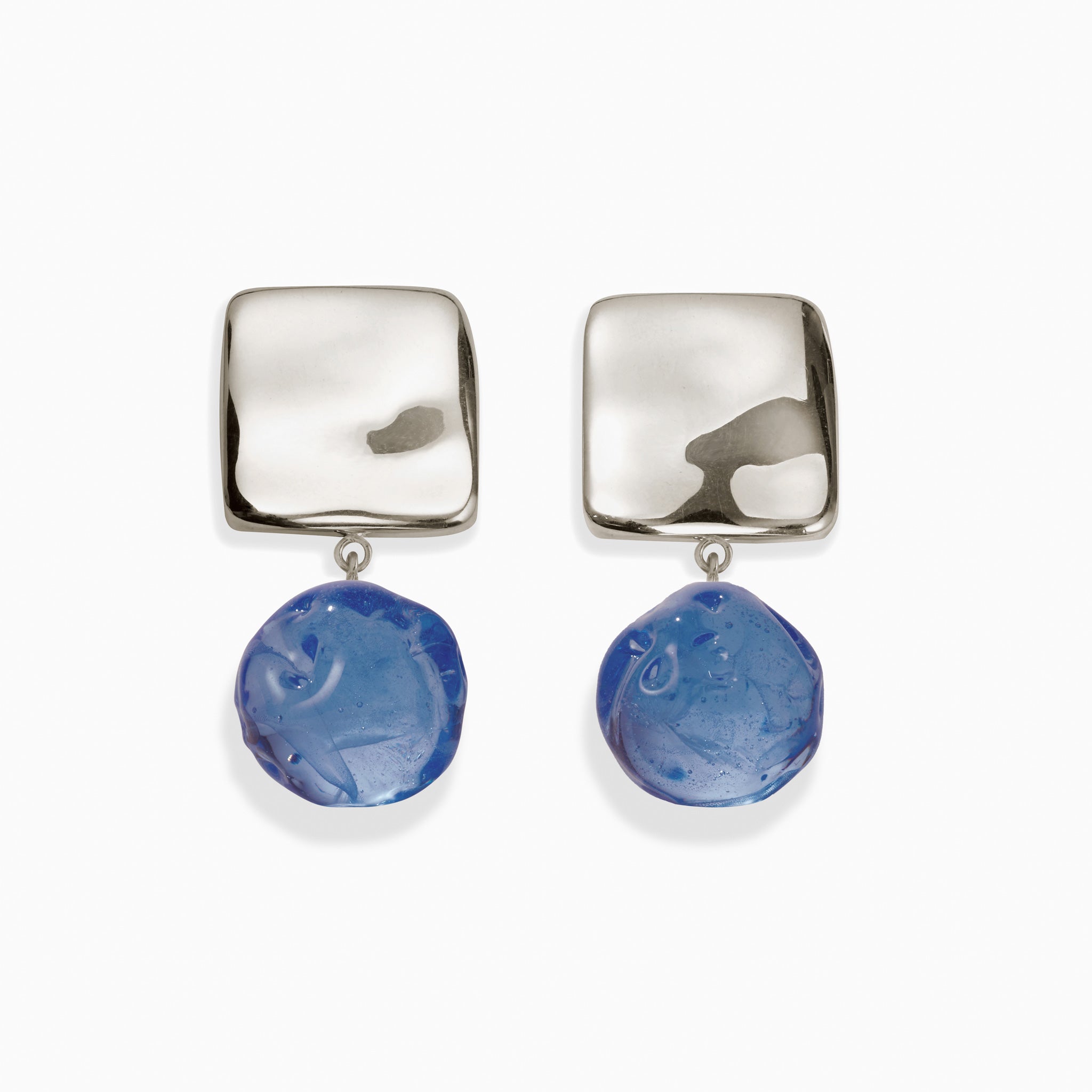 AGMES 0.925 sterling silver Lea Earrings with blue glass beads.