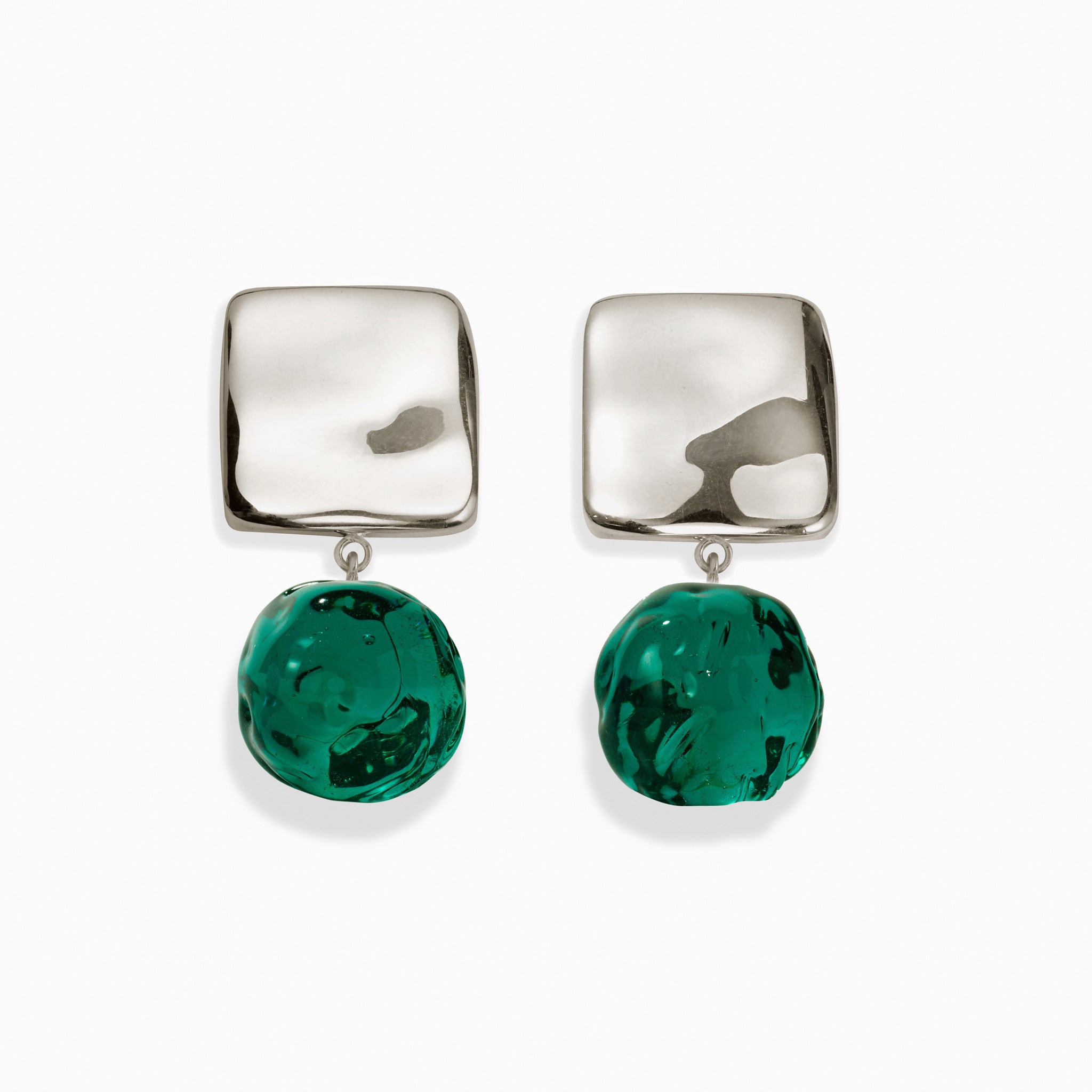 AGMES 0.925 sterling silver Lea Earrings with green glass beads.