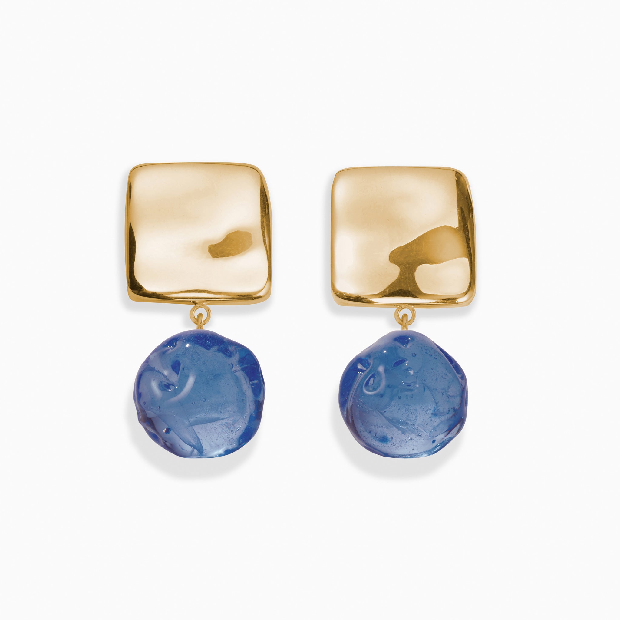 AGMES yellow gold vermeil Lea Earrings with blue glass beads.