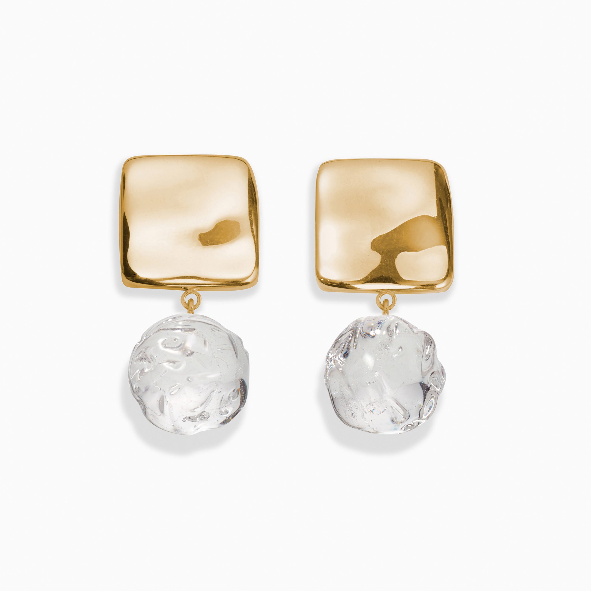 AGMES yellow gold vermeil Lea Earrings with clear glass beads.
