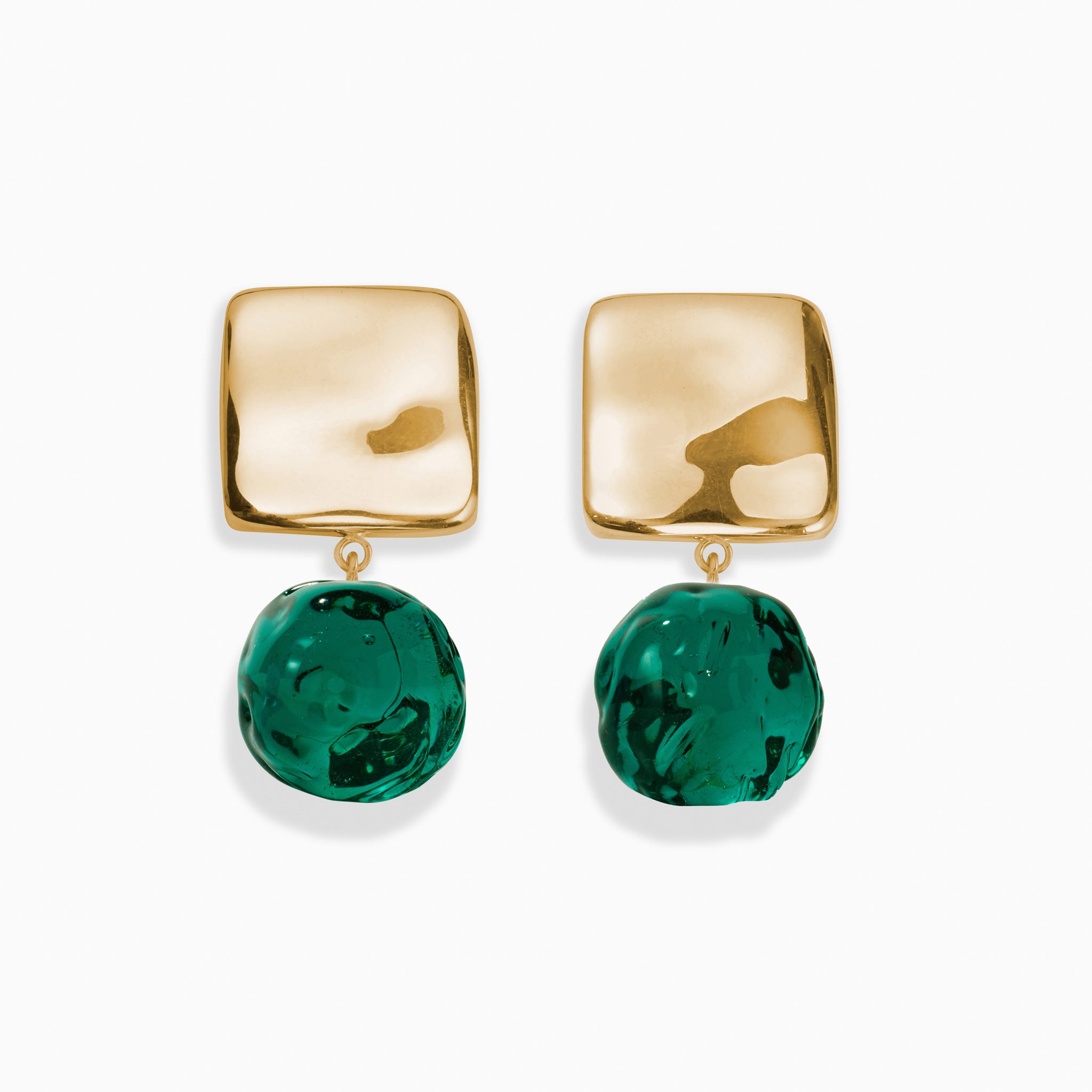 AGMES yellow gold vermeil Lea Earrings with green glass beads.